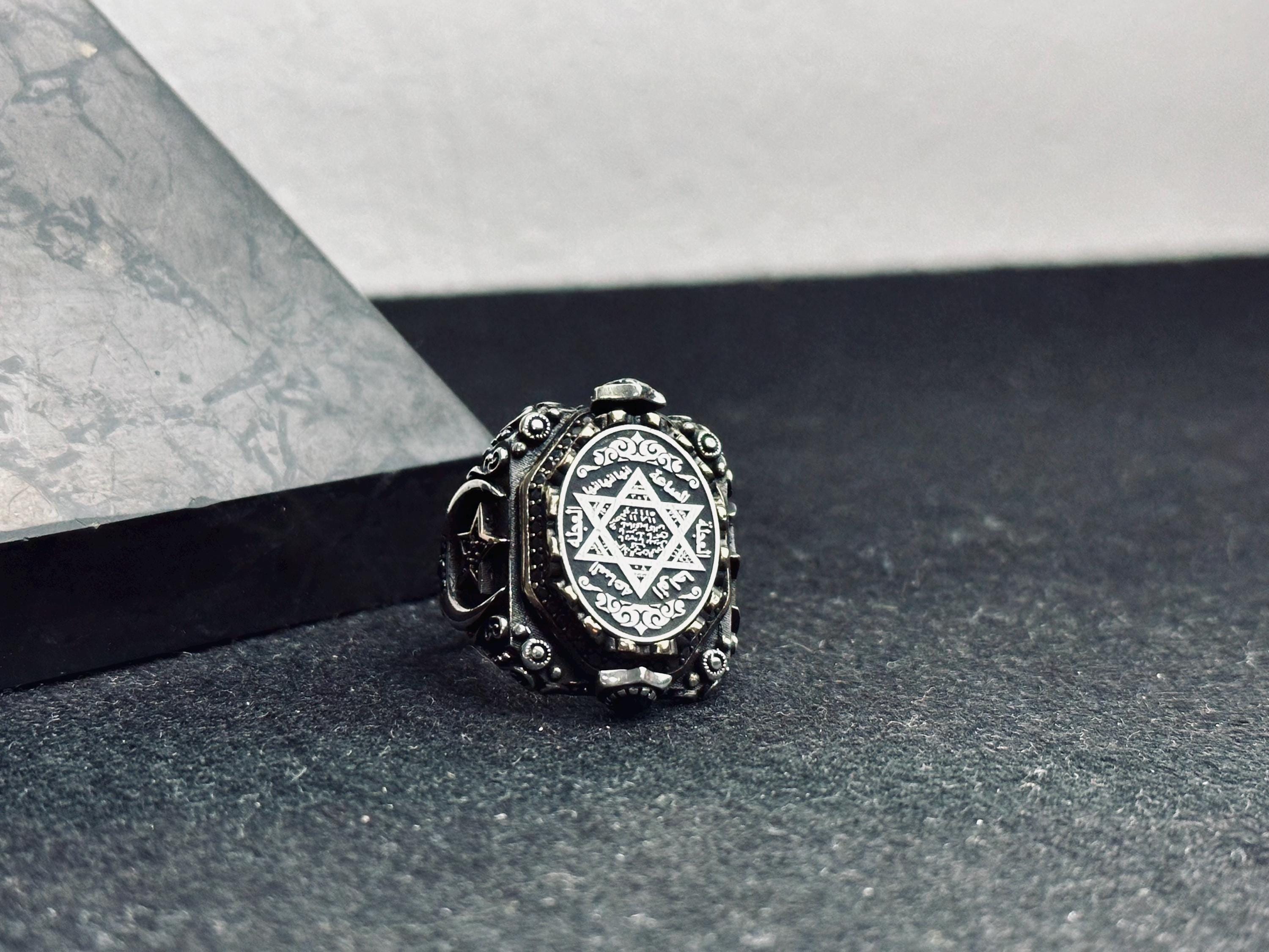 Sterling Silver Seal of Solomon Ring - Spiritual Amulet for Men