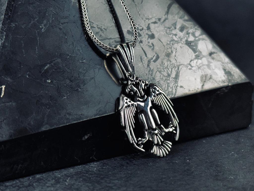 Silver Eagle Necklace: Seljuk Double Headed Pendant - Historical Design