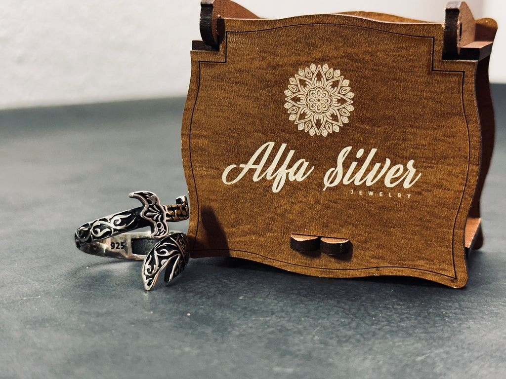 Zulfiqar Sword Ring: Handmade Sterling Silver (Adjustable, Oxidized)