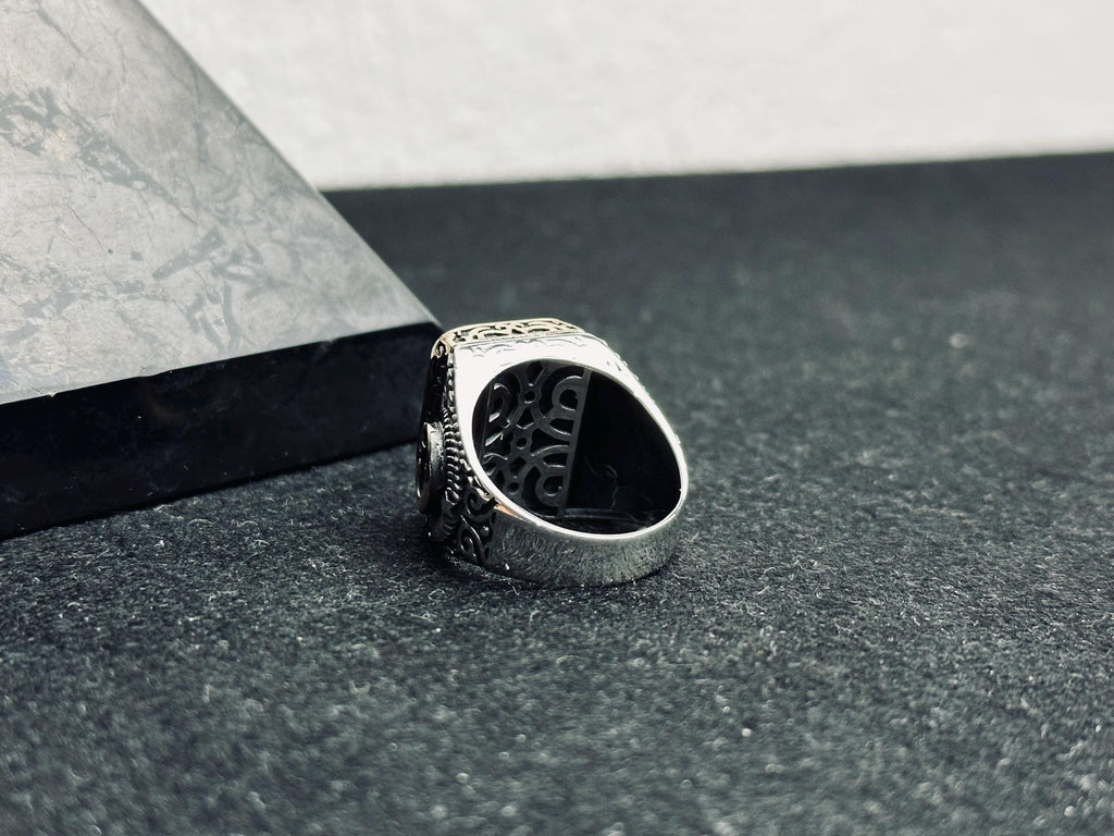 Colombian Emerald Ring for Men: Square Cut, Moon & Star Design