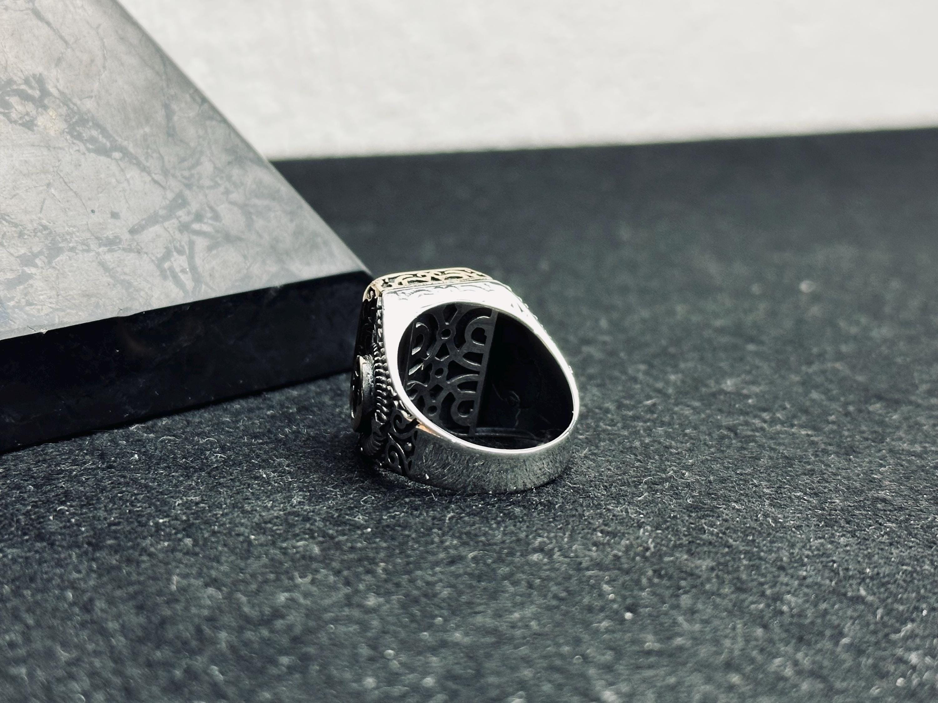 Colombian Emerald Ring for Men: Square Cut, Moon & Star Design