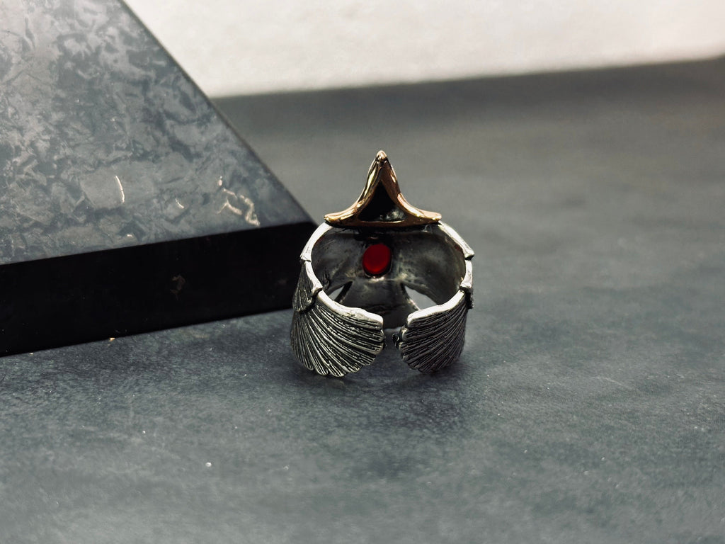Oxidized Eagle Ring - Sterling Silver, Adjustable with Agate Gemstone