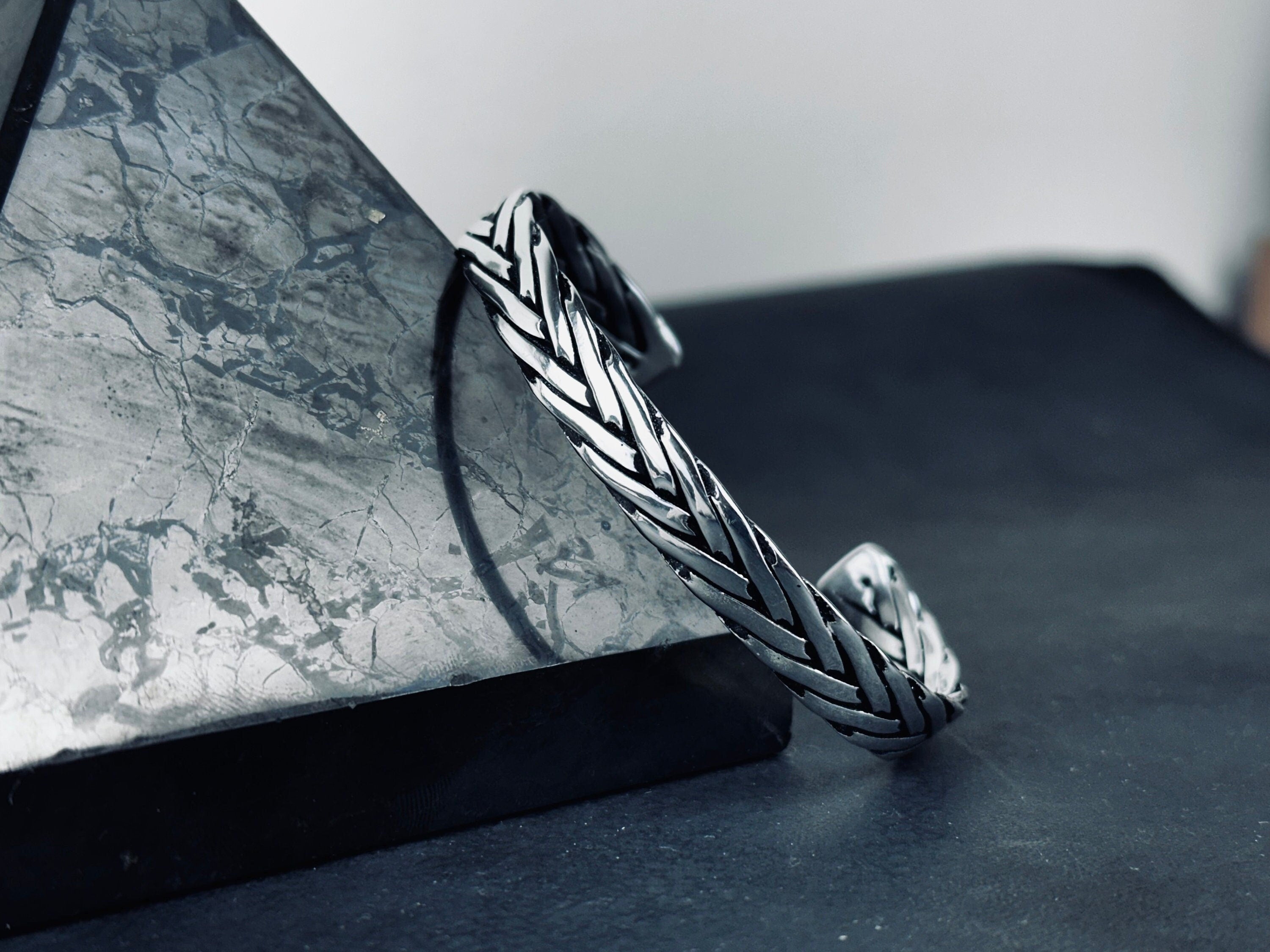 Knitted Sterling Silver Bracelet: Handmade Cuff (Adjustable Size)