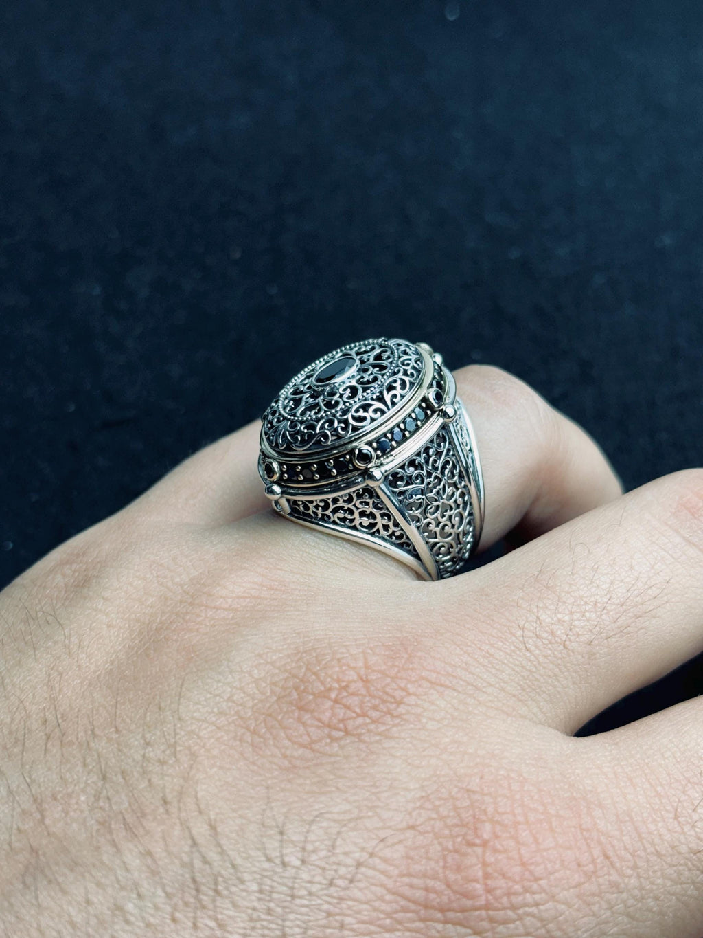 Ottoman Style Silver Ring, Large Oval Engraved (Men's Statement)