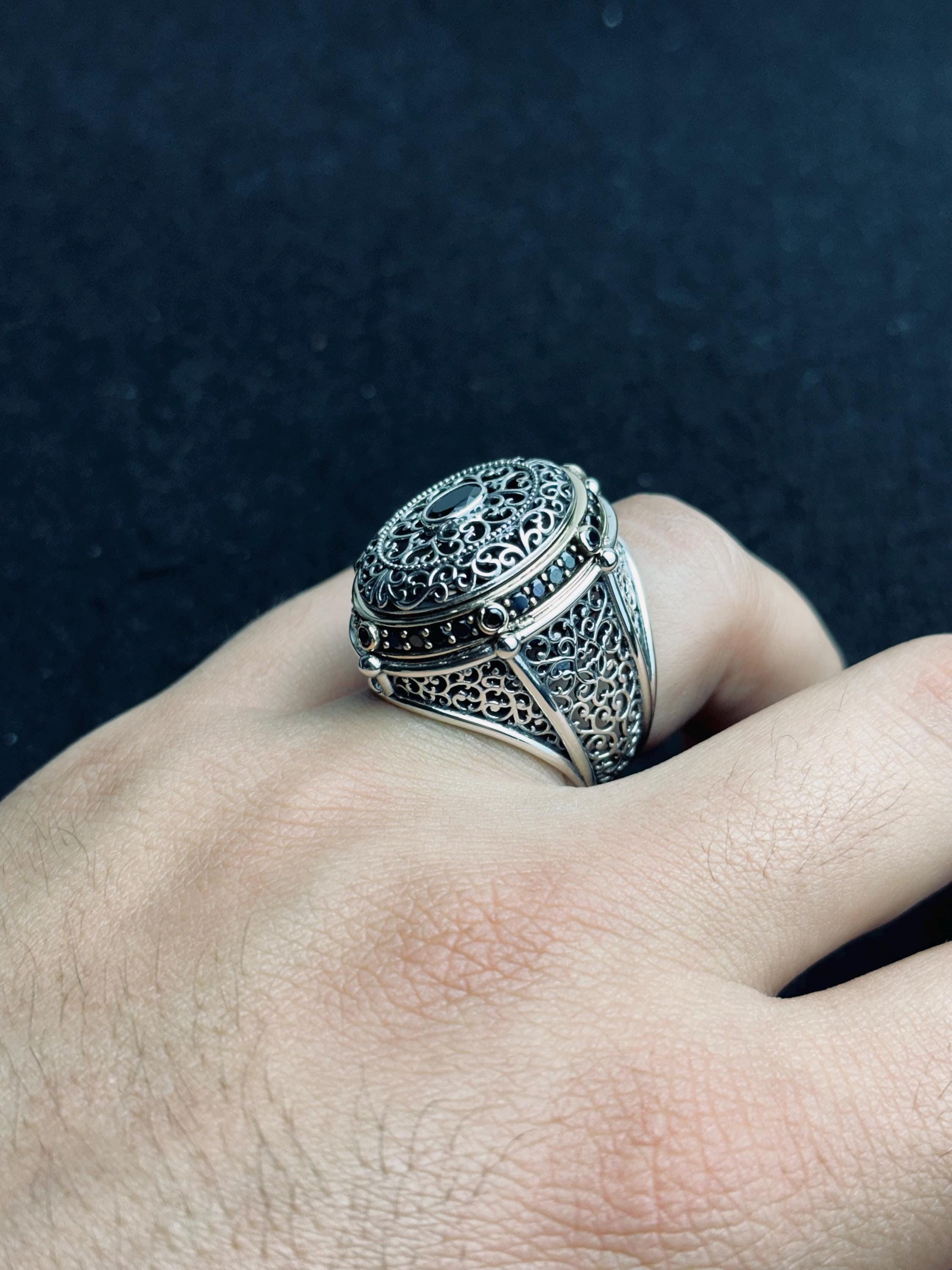 Ottoman Style Silver Ring, Large Oval Engraved (Men's Statement)
