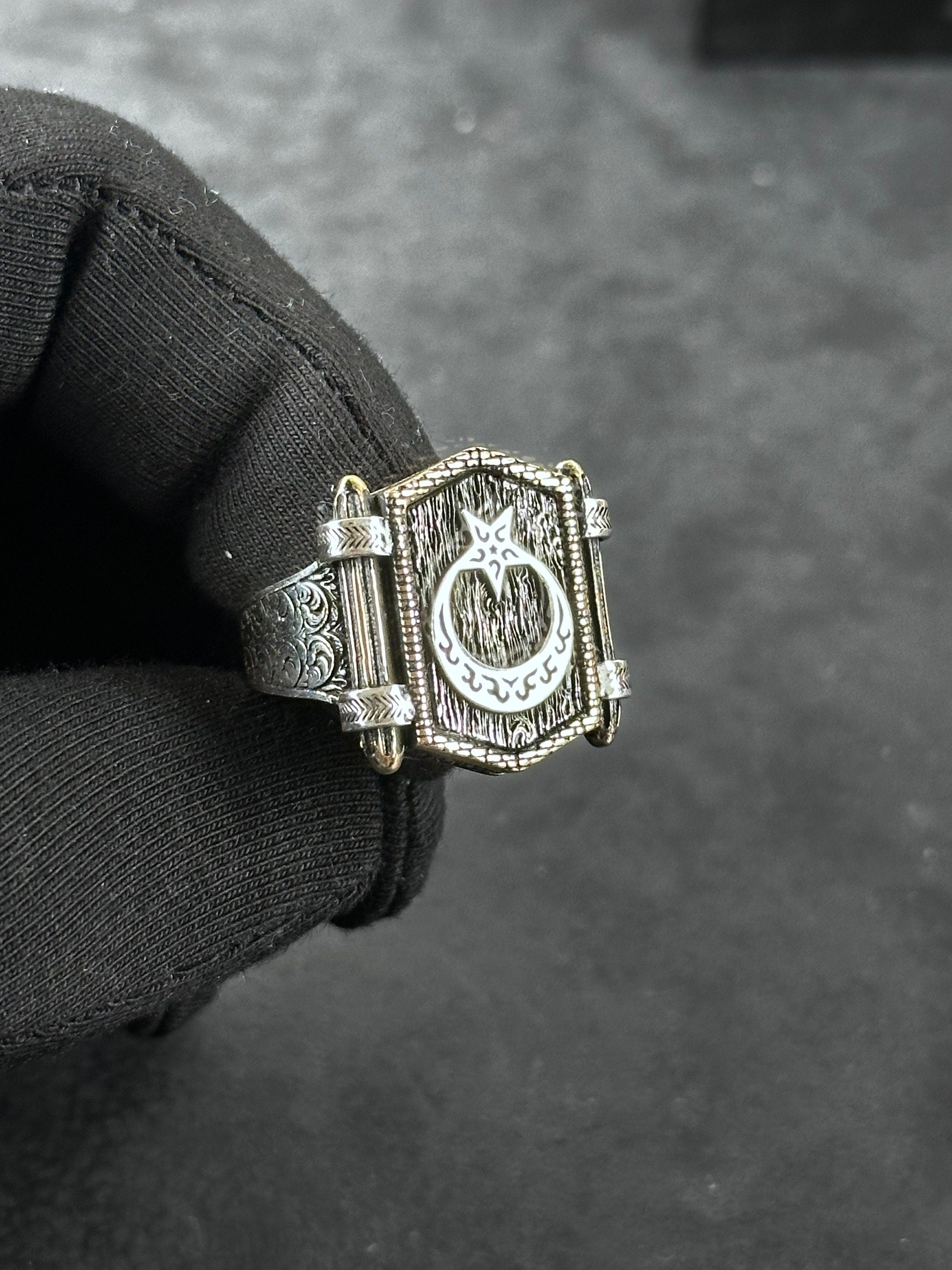 Crescent Star Ring: Sterling Silver Handmade - Turkish Design