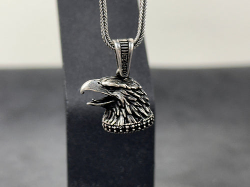 Bird of Prey Necklace, Sterling Silver Hawk Head (Adjustable Chain)