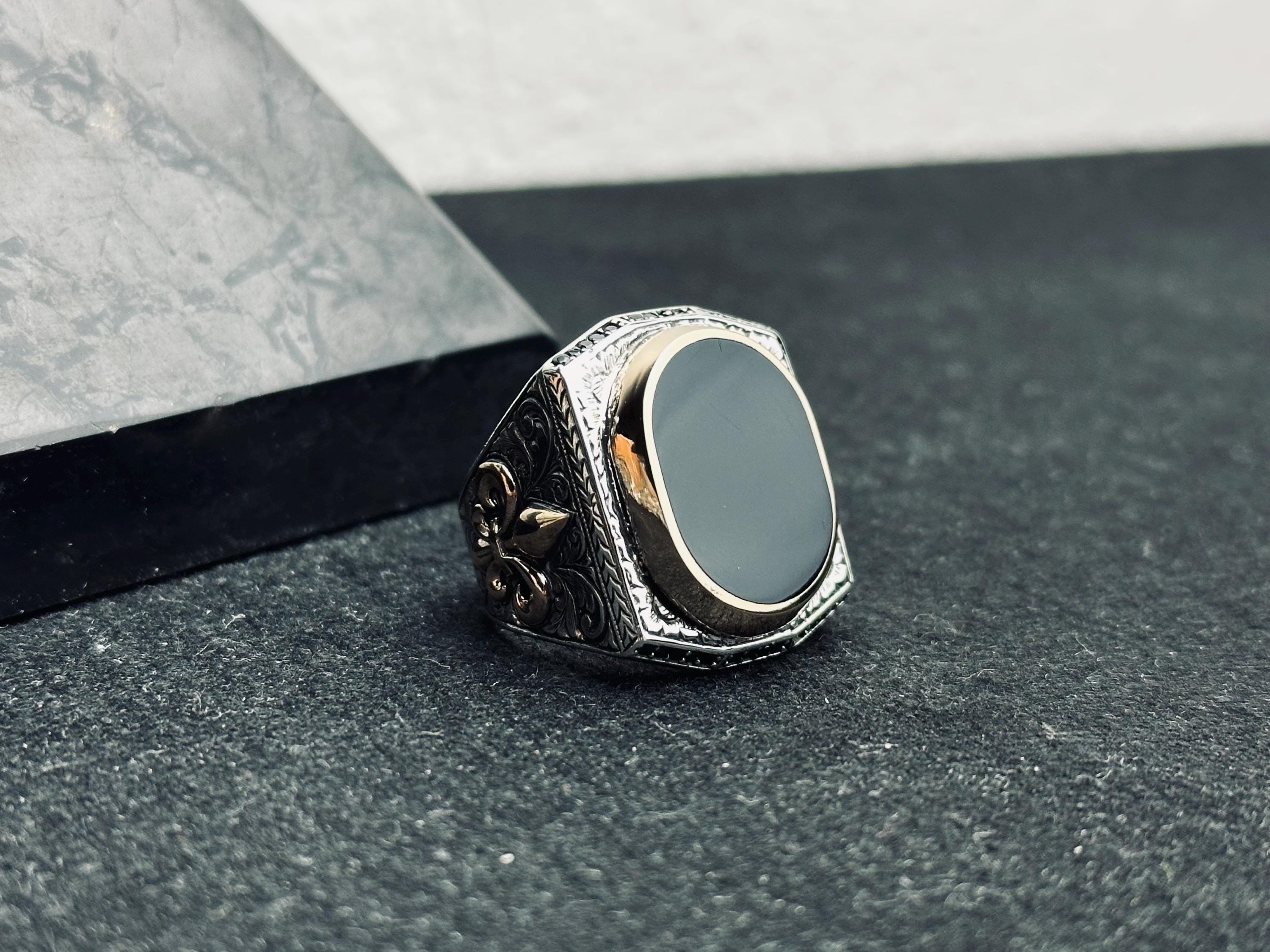 Black Onyx Statement Ring - Sterling Silver, Oval, Handmade