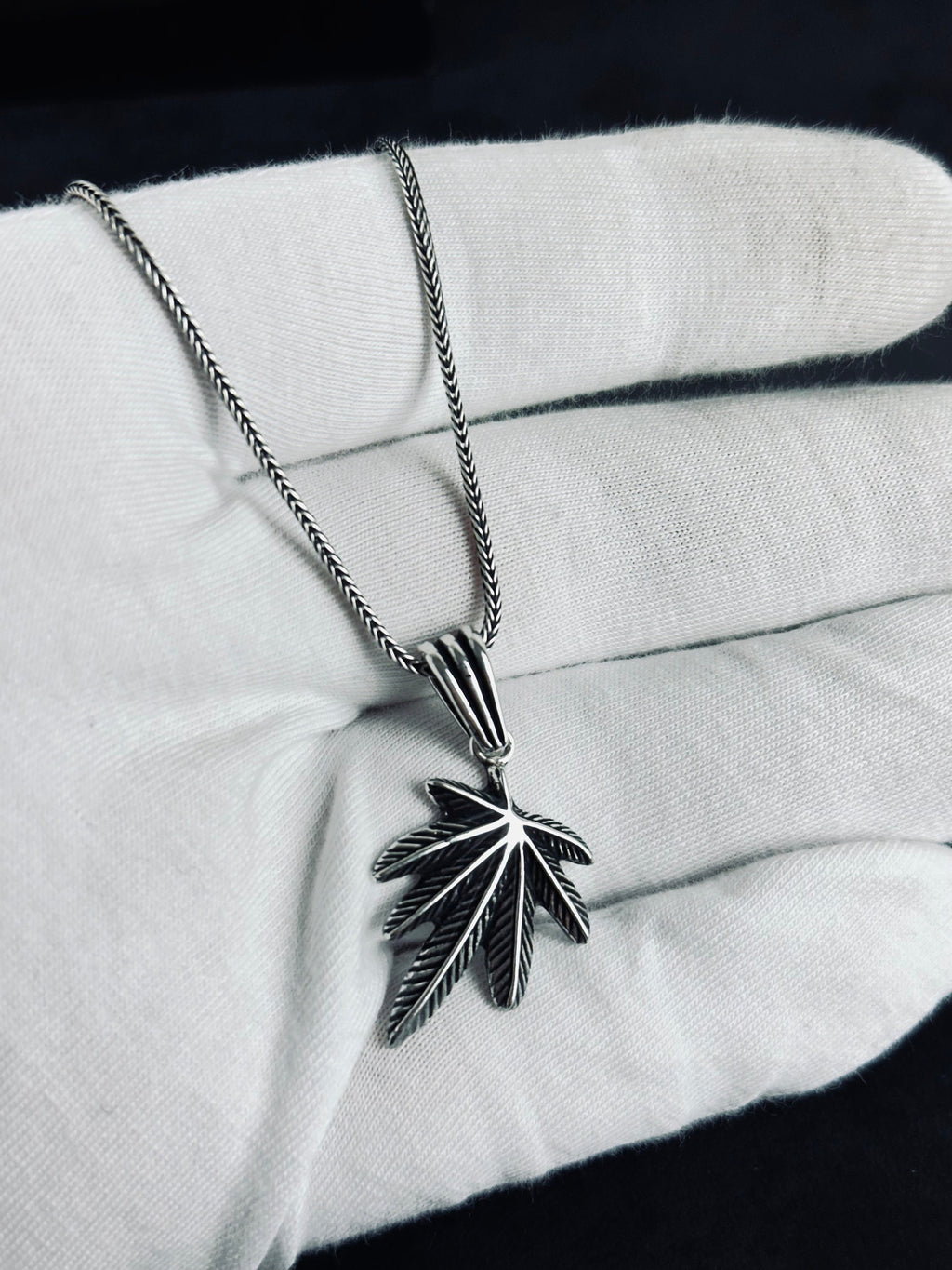 Weed Leaf Pendant Necklace: Silver Cannabis Jewelry (Handmade)