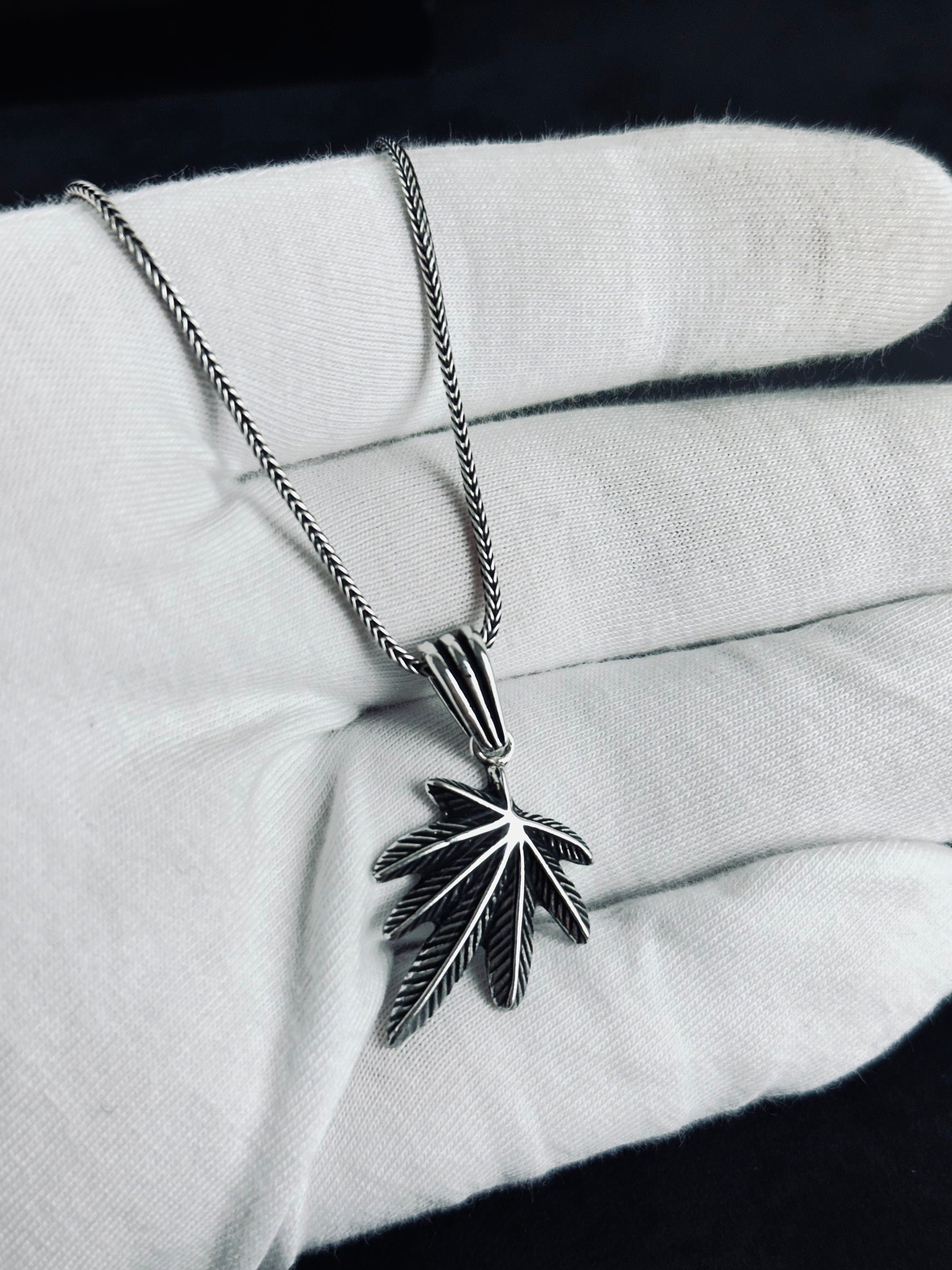 Weed Leaf Pendant Necklace: Silver Cannabis Jewelry (Handmade)