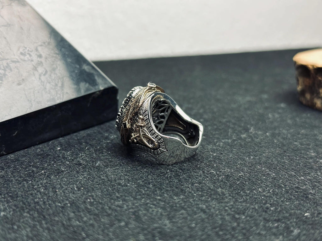 Black Zircon Men’s Ring - Unique Handmade Turkish Silver