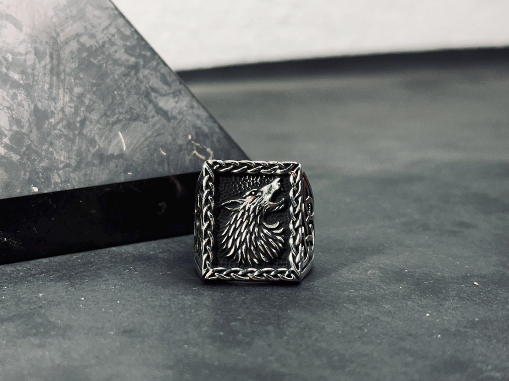 Wolf Ring: Sterling Silver Animal Jewelry (Oxidized, Handmade)