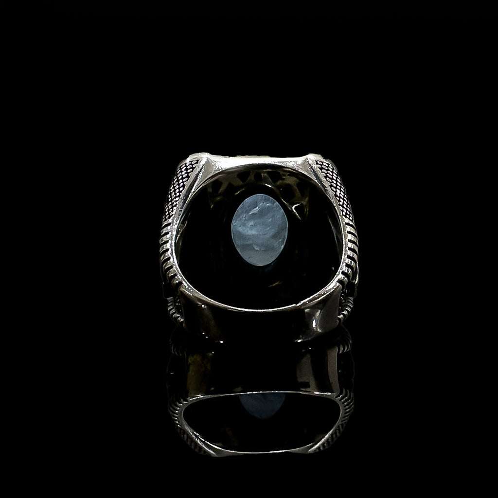 Paraiba Tourmaline  Mens Ring - Sterling Silver, Handmade with Eagle Motif