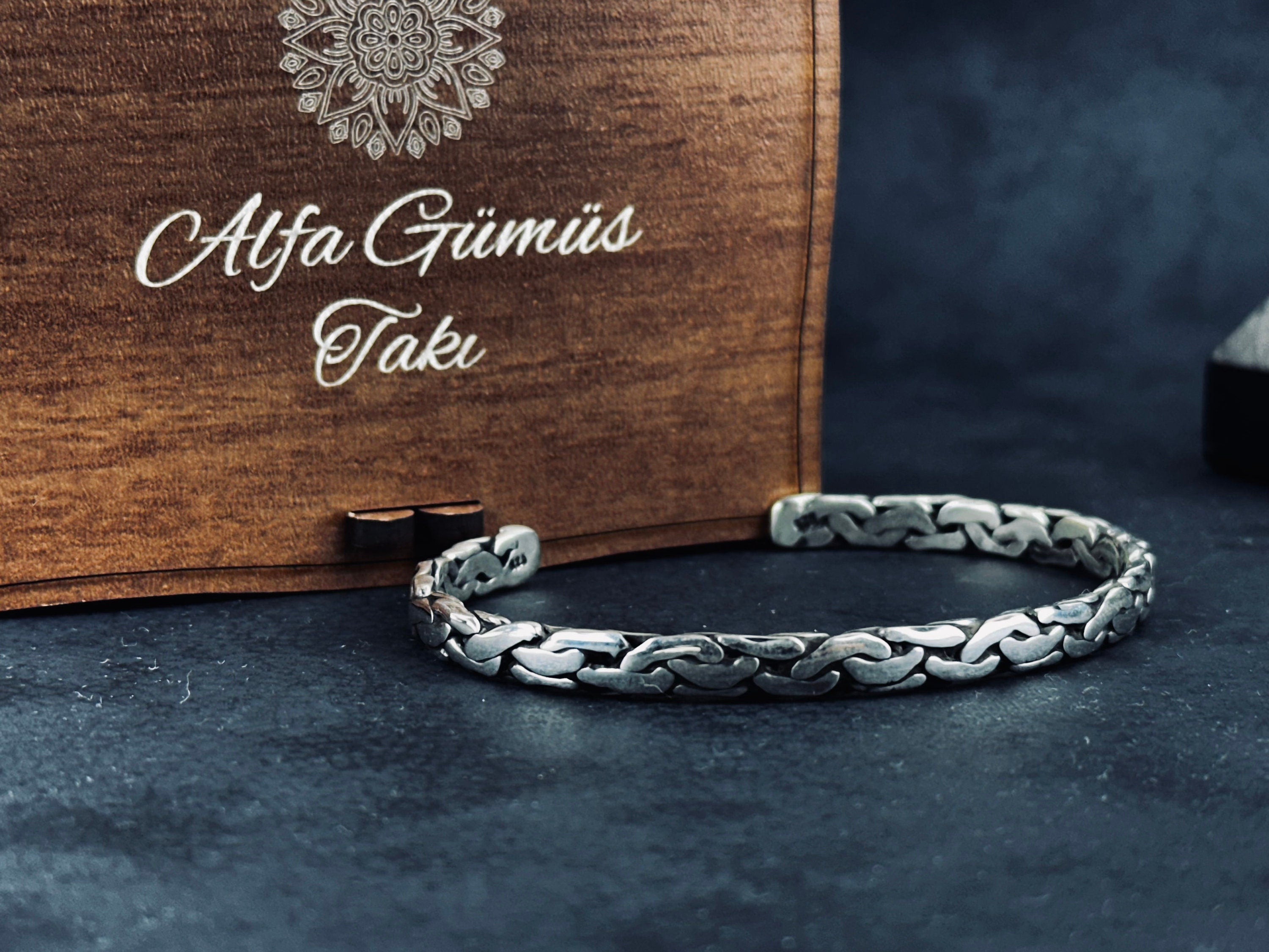 Sterling Silver Bangle: Knitted Design - Handmade Adjustable Cuff