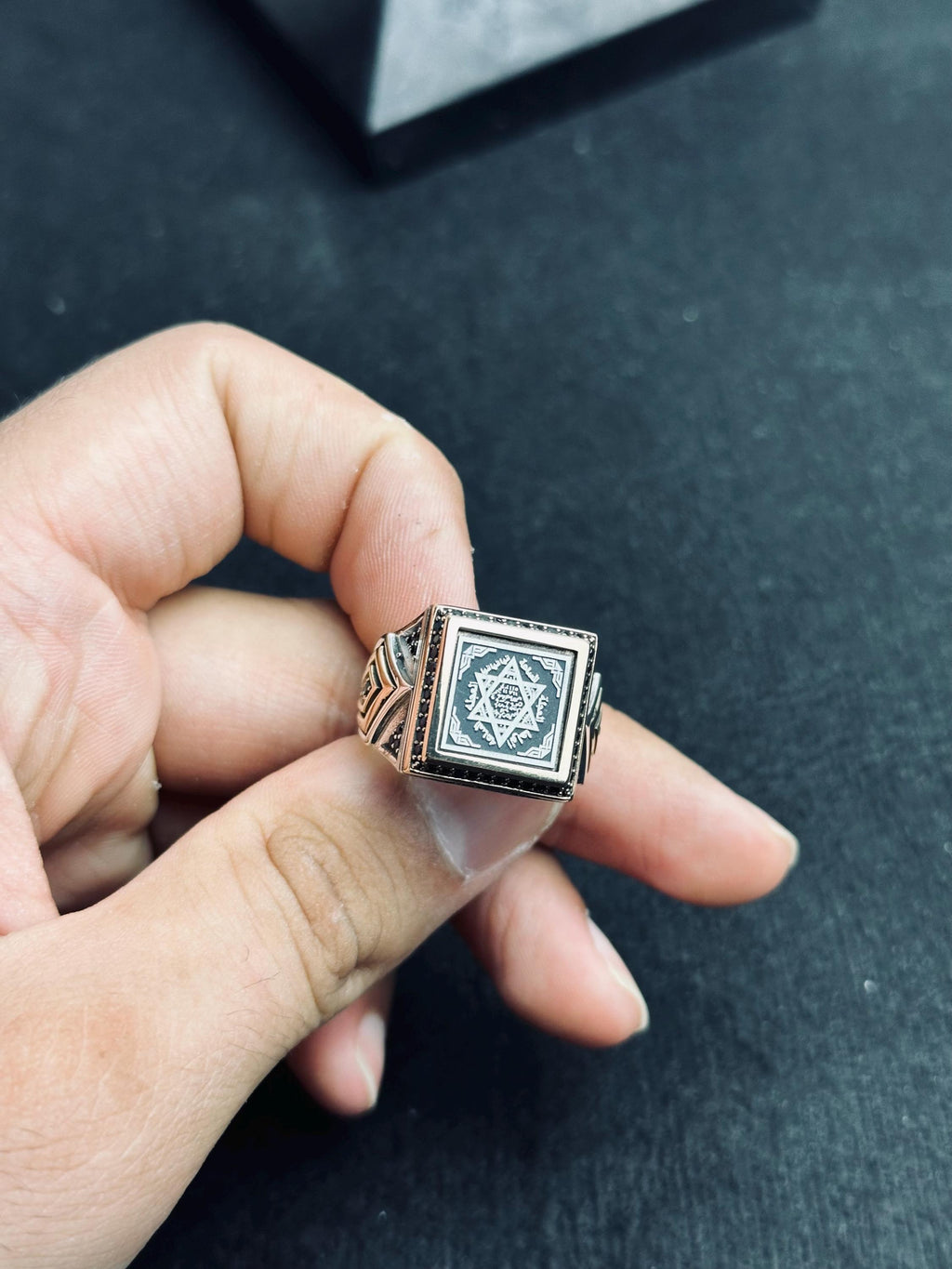 Minimal Square Seal of Solomon Ring: Handmade Sterling Silver