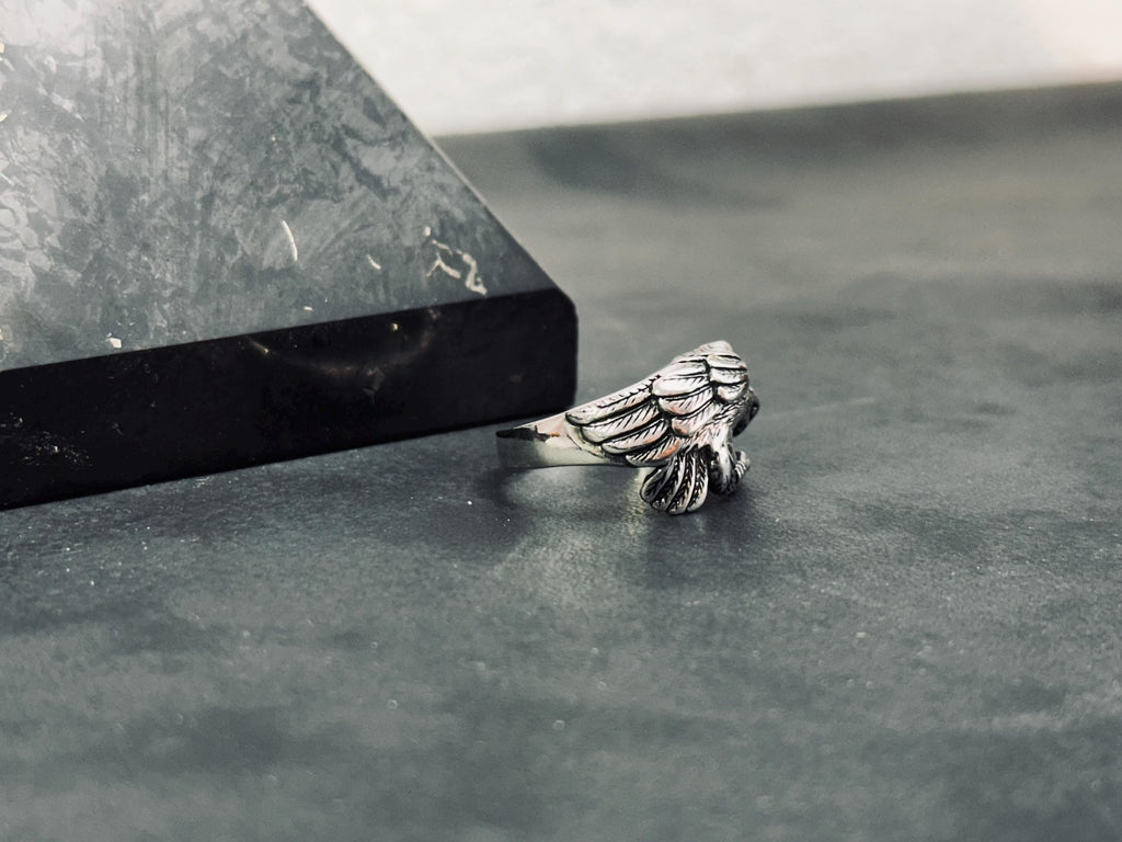 Boho Sterling Silver Eagle Ring, Adjustable Band (Unisex)