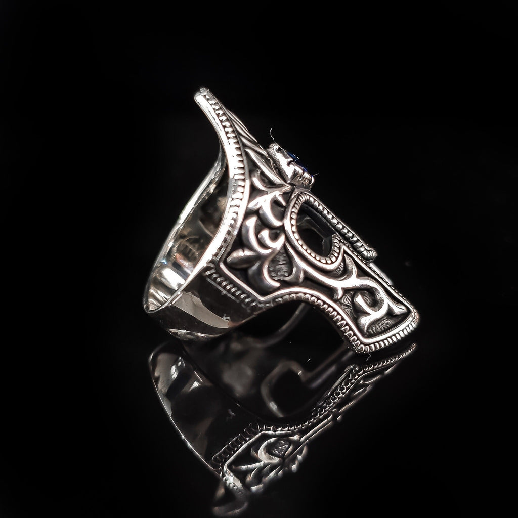 Spartan Helm Ring: Sterling Silver, Emerald Accent - Handmade