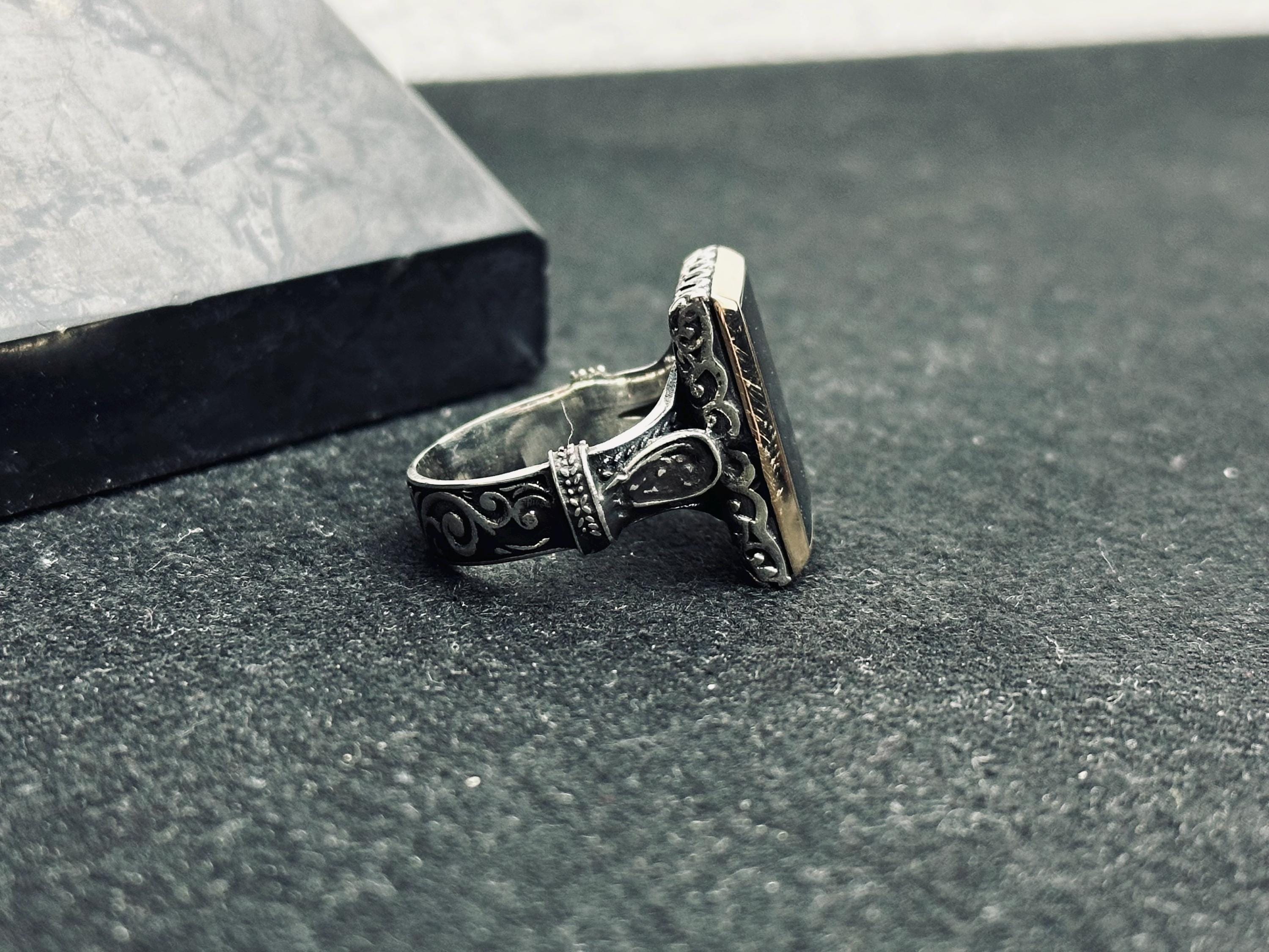 Turkish Sterling Silver Ring, Black Onyx Stone (Unisex Statement)