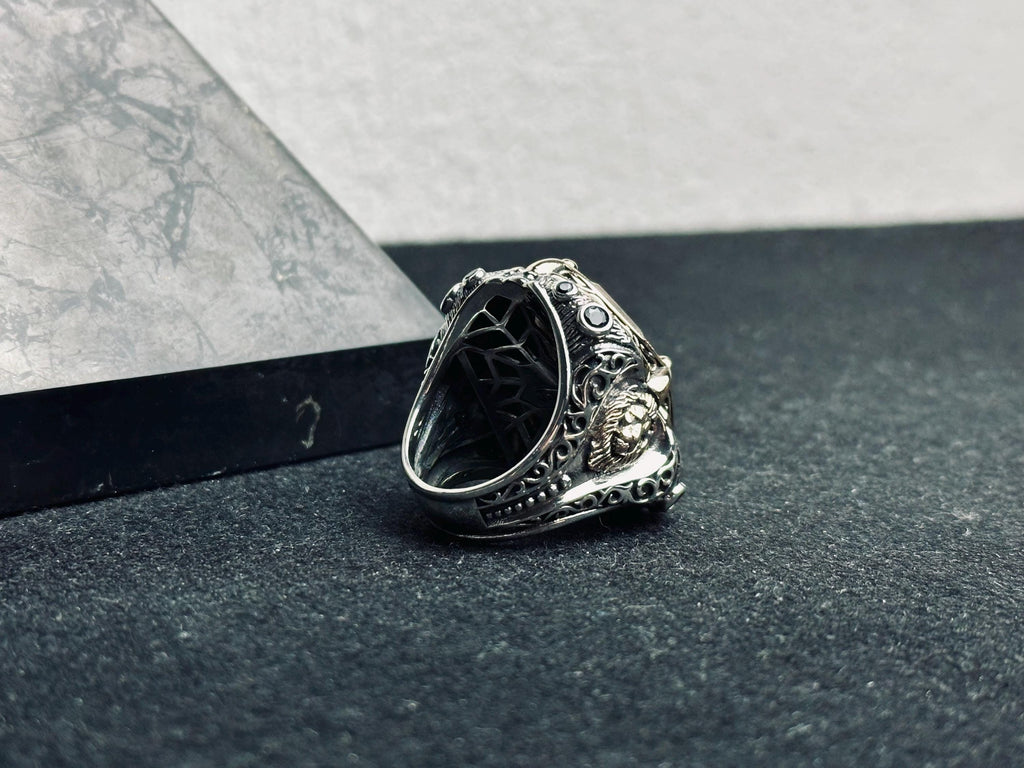 Sultanit Statement Ring: Handmade Sterling Silver with Wolf Detail