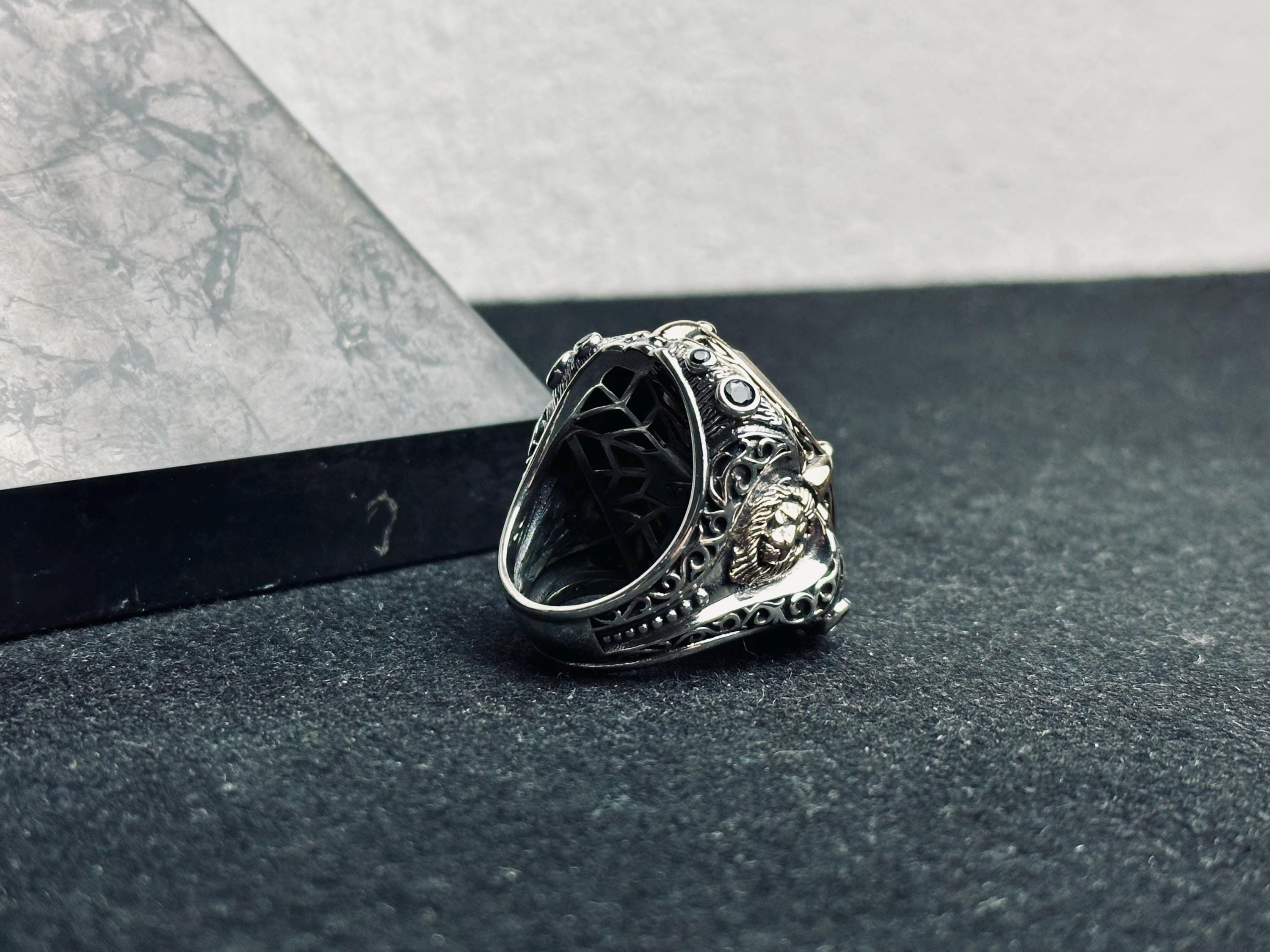 Sultanit Statement Ring: Handmade Sterling Silver with Wolf Detail