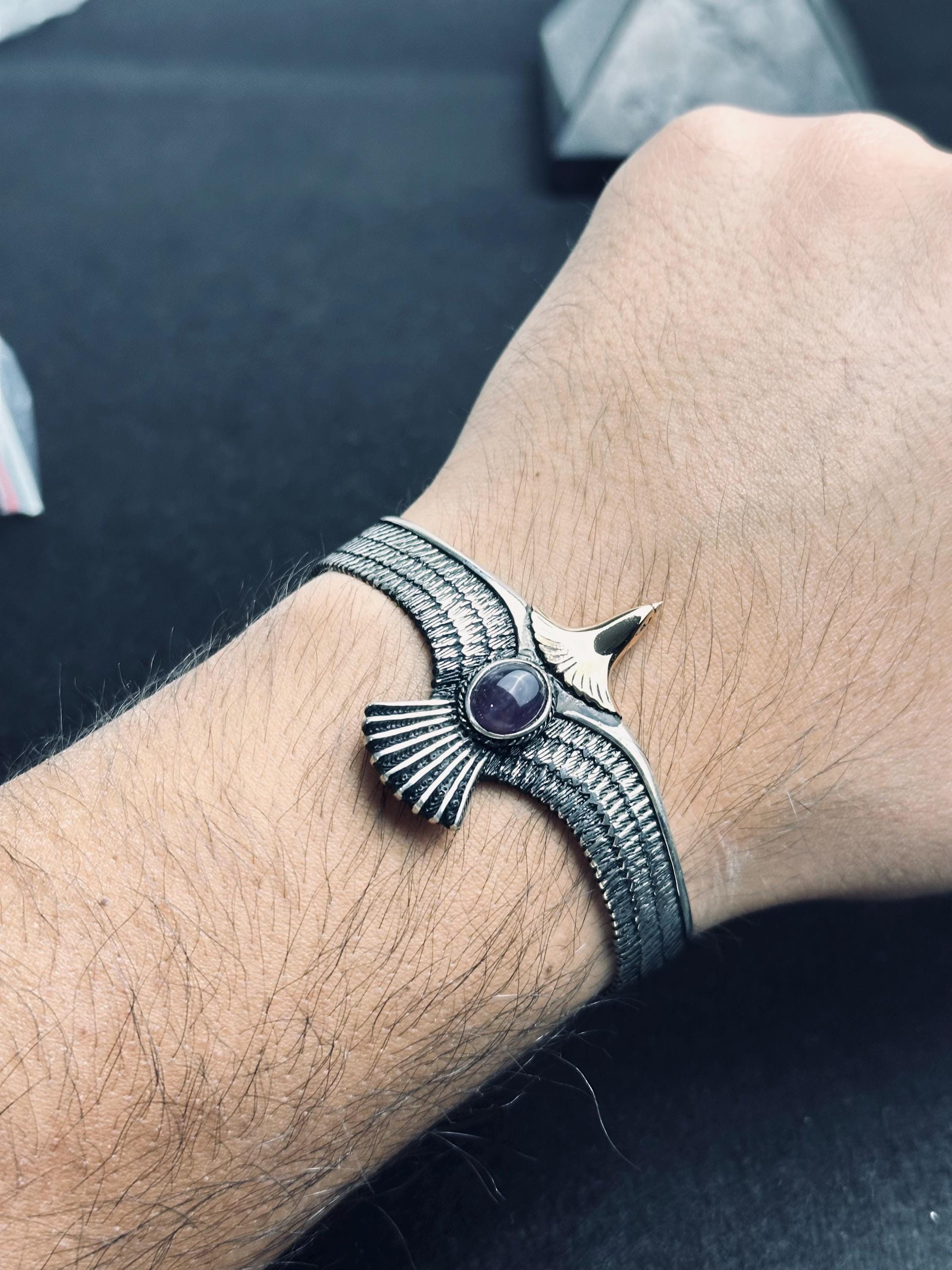 Eagle Amethyst Bracelet: Sterling Silver Cuff (Adjustable, Handmade)