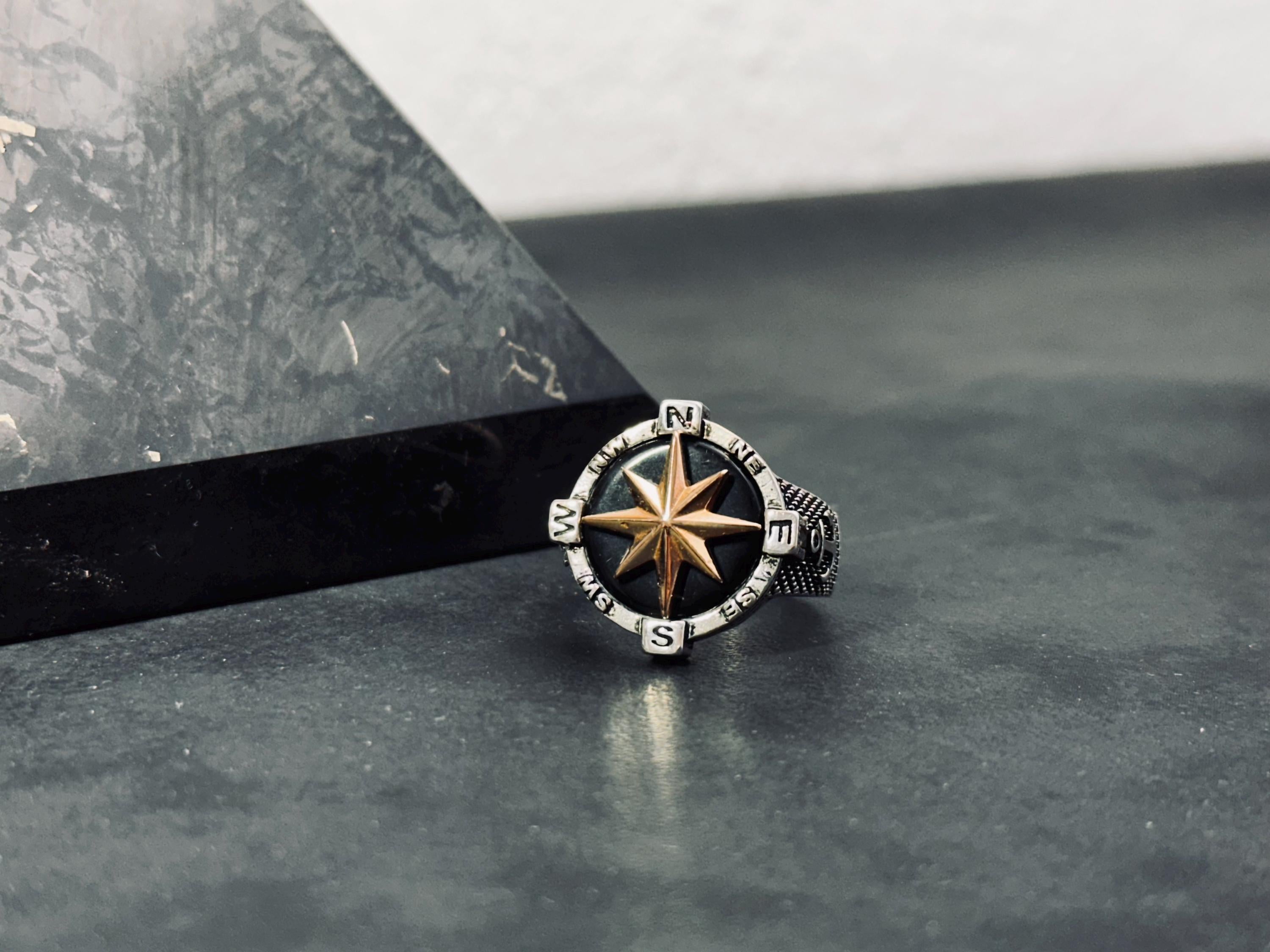 Unisex Sterling Silver Compass Ring, North Star (Handmade)