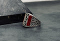 Red Aqeeq Agate Ring - Handmade Sterling Silver for Men