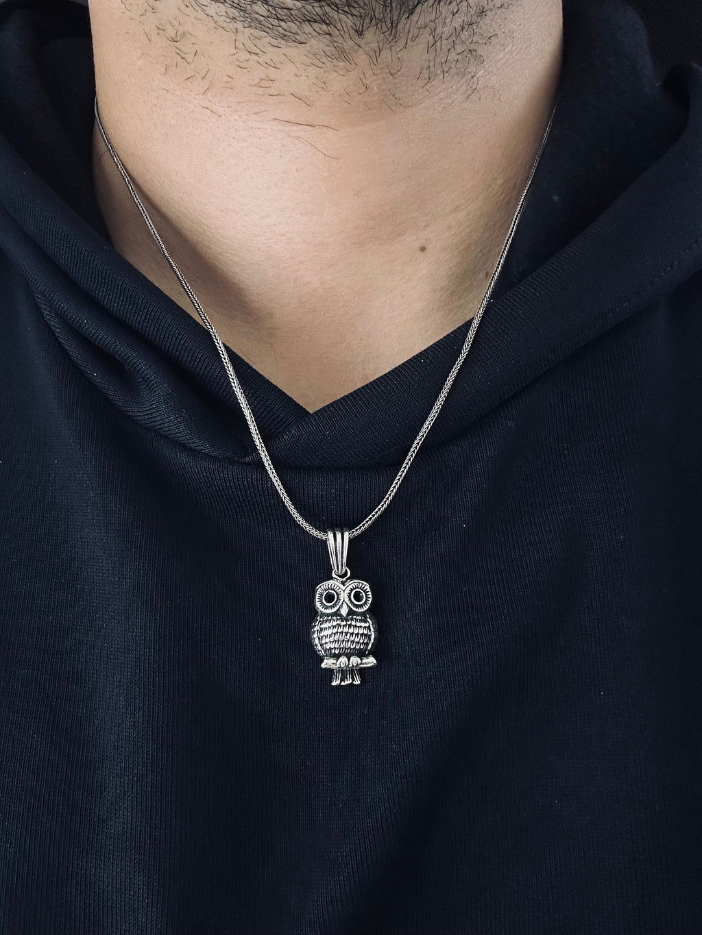 Silver Owl Necklace: Handmade Bird Pendant with Wooden Box