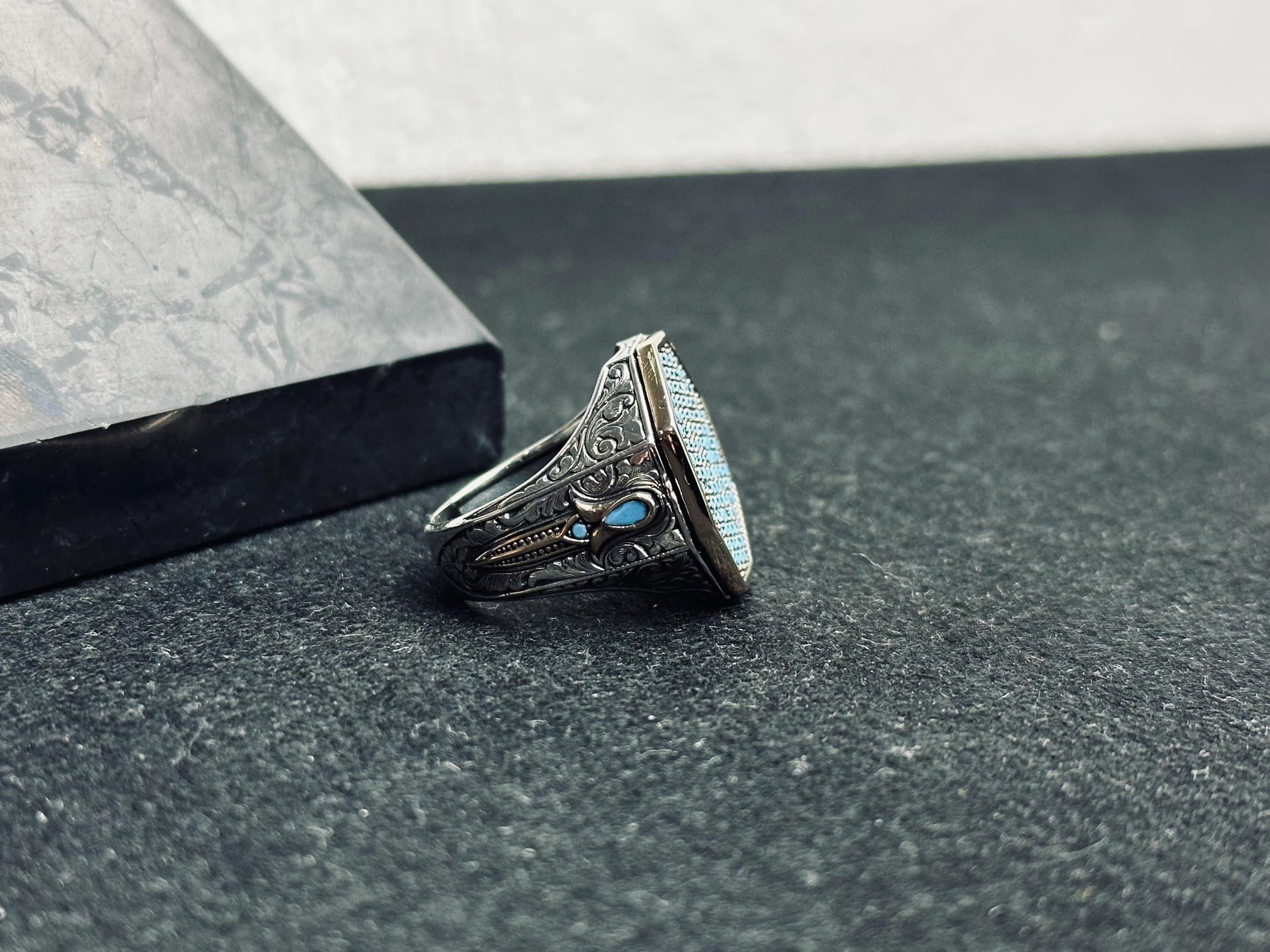 Octagon Turquoise Ring: Men's Geometric Style (Sterling Silver)