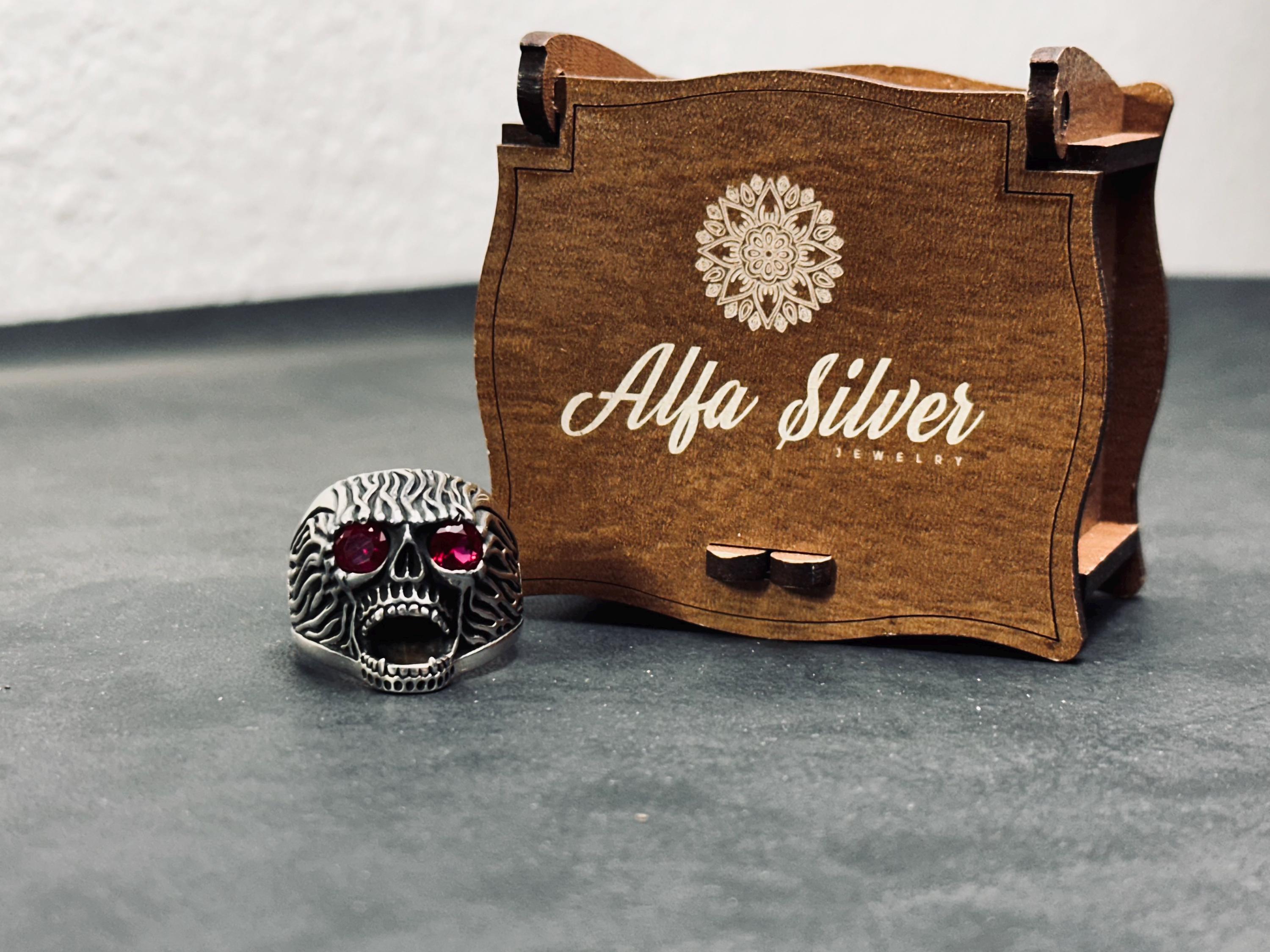 Engraved Skull Biker Ring: Sterling Silver, Handmade Goth Jewelry