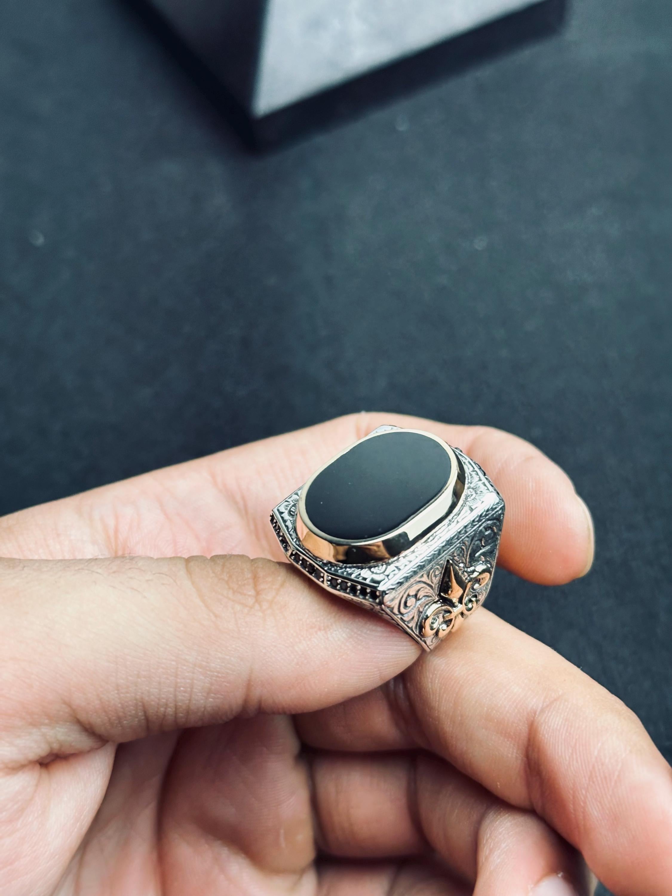 Black Onyx Statement Ring - Sterling Silver, Oval, Handmade