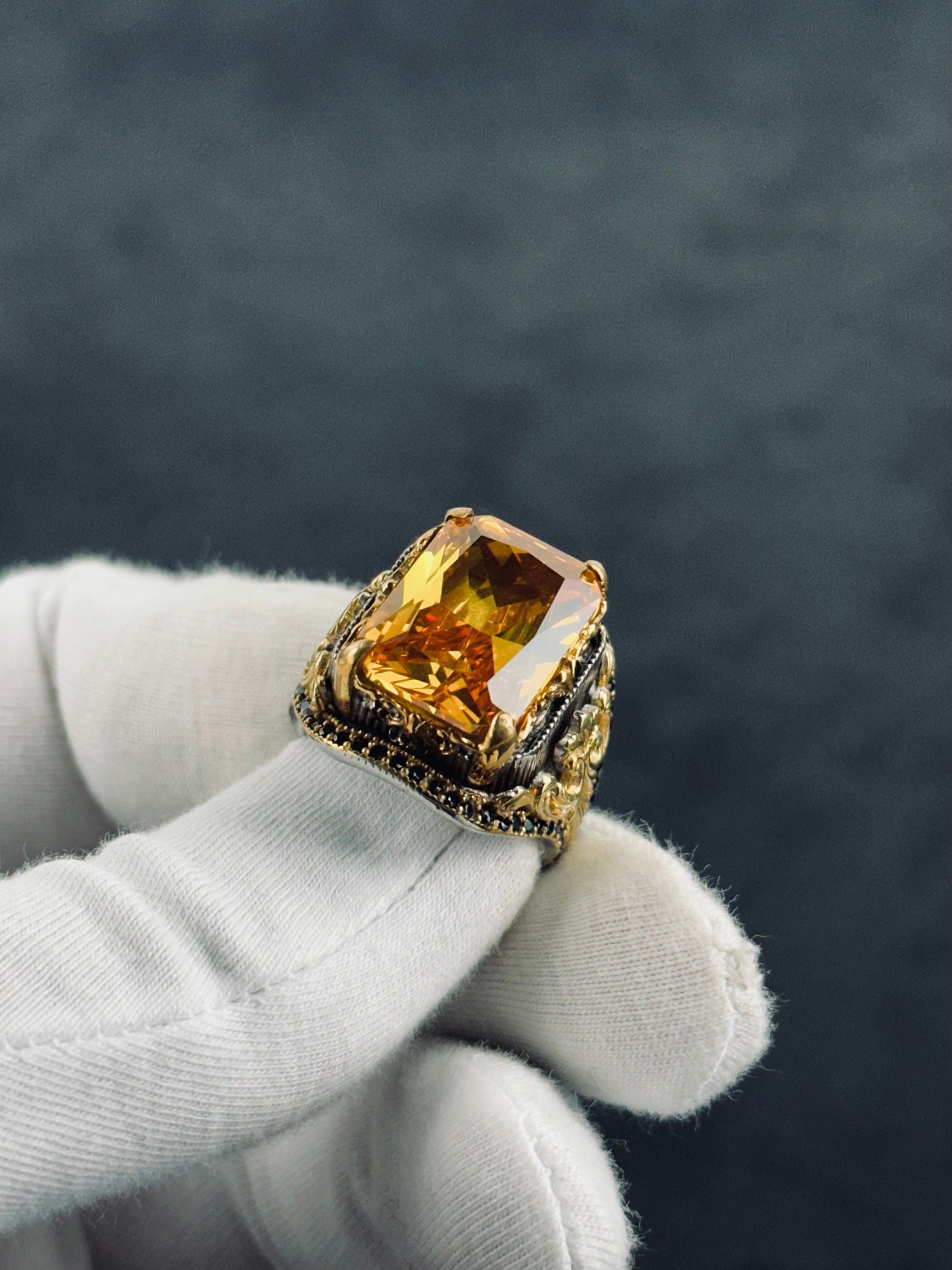 Statement Citrine Ring: Rectangular Cut in Silver (Handcrafted)
