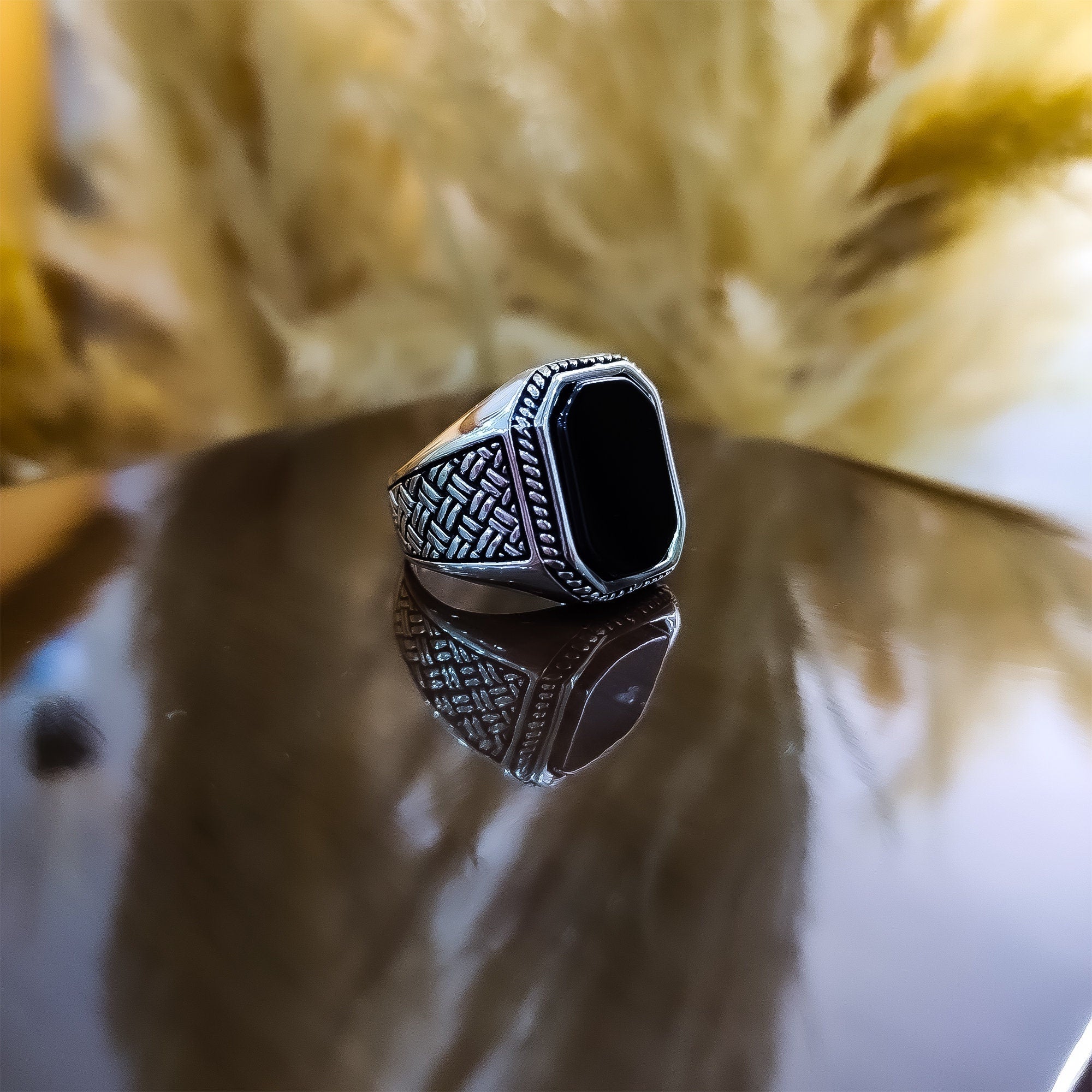 Courage Series Ring: Square Onyx Stone in Sterling Silver (Men's)