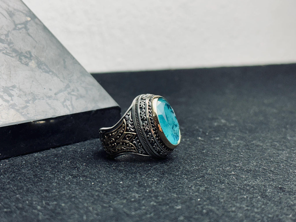 Aquamarine Men's Ring: Handmade Sterling Silver March Birthstone