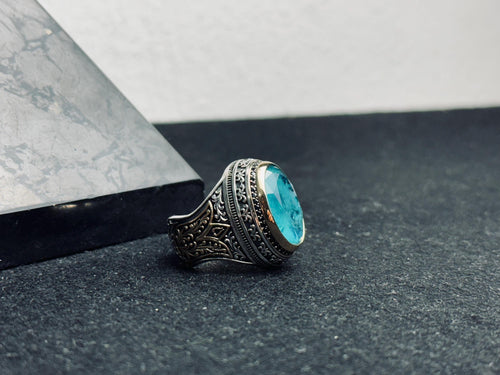 Aquamarine Men's Ring: Handmade Sterling Silver March Birthstone