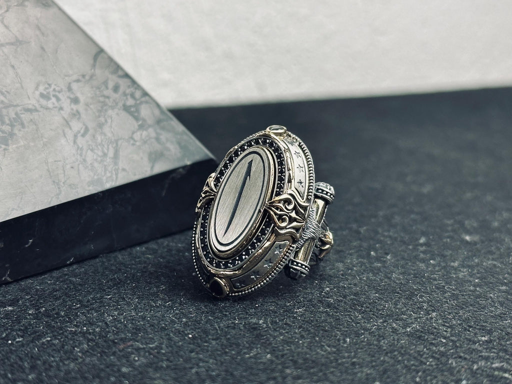 Arabic Calligraphy Ring 925 Sterling Silver Men Statement Ring Handmade Islamic Jewelry