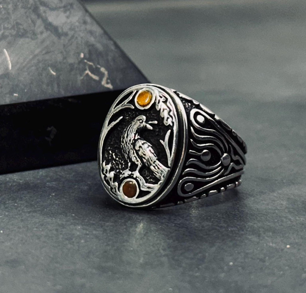 Raven Ring: Sterling Silver Engraved Animal Jewelry (Size Options)