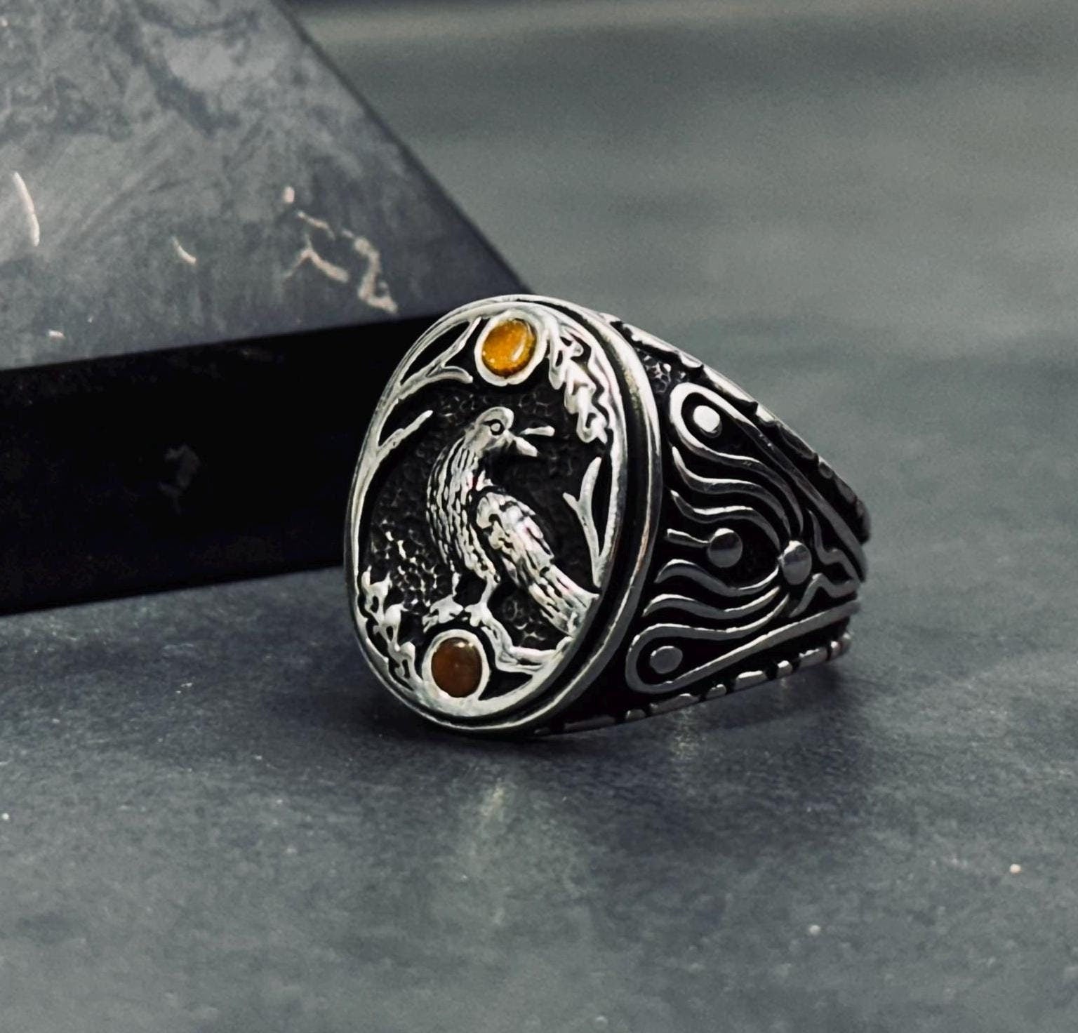 Raven Ring: Sterling Silver Engraved Animal Jewelry (Size Options)