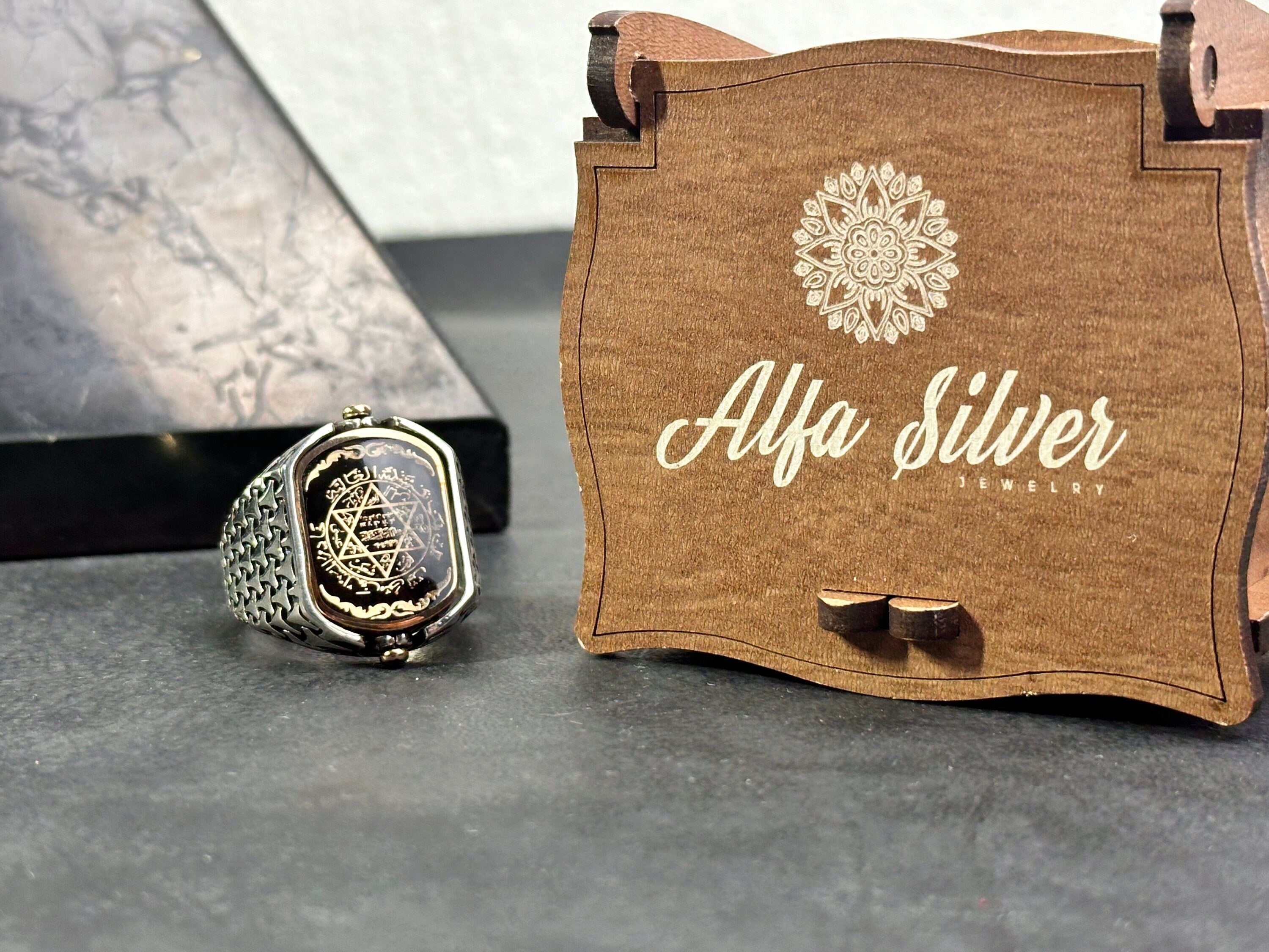 Double Sided Solomon Signet Ring: Red Agate, Sterling Silver