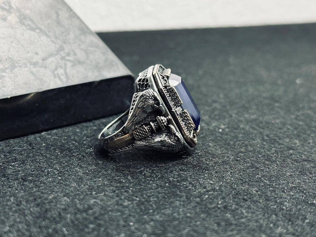 Ottoman Men’s Sapphire Ring - Handmade Sterling Silver Statement