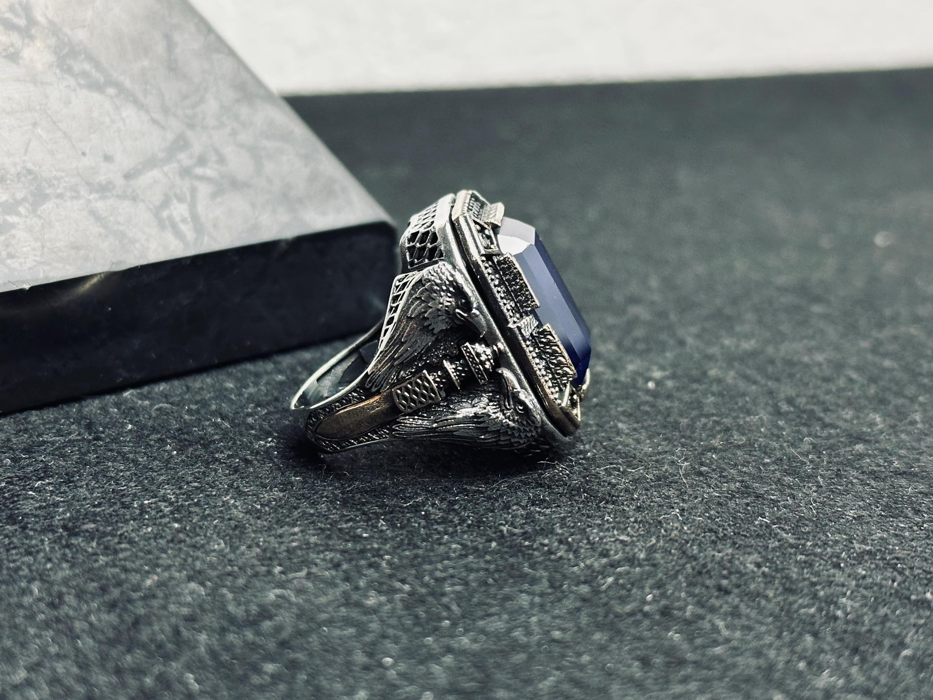 Ottoman Men’s Sapphire Ring - Handmade Sterling Silver Statement