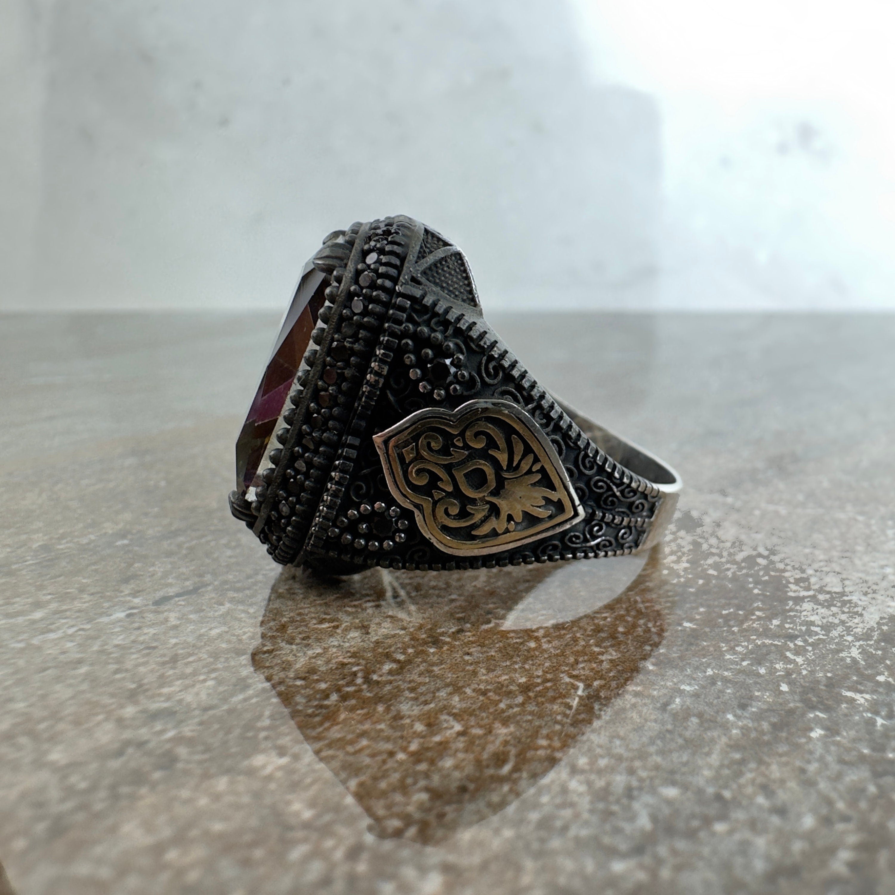 Men's Mystic Topaz Ring: Handmade Sterling Silver (Signet Style)