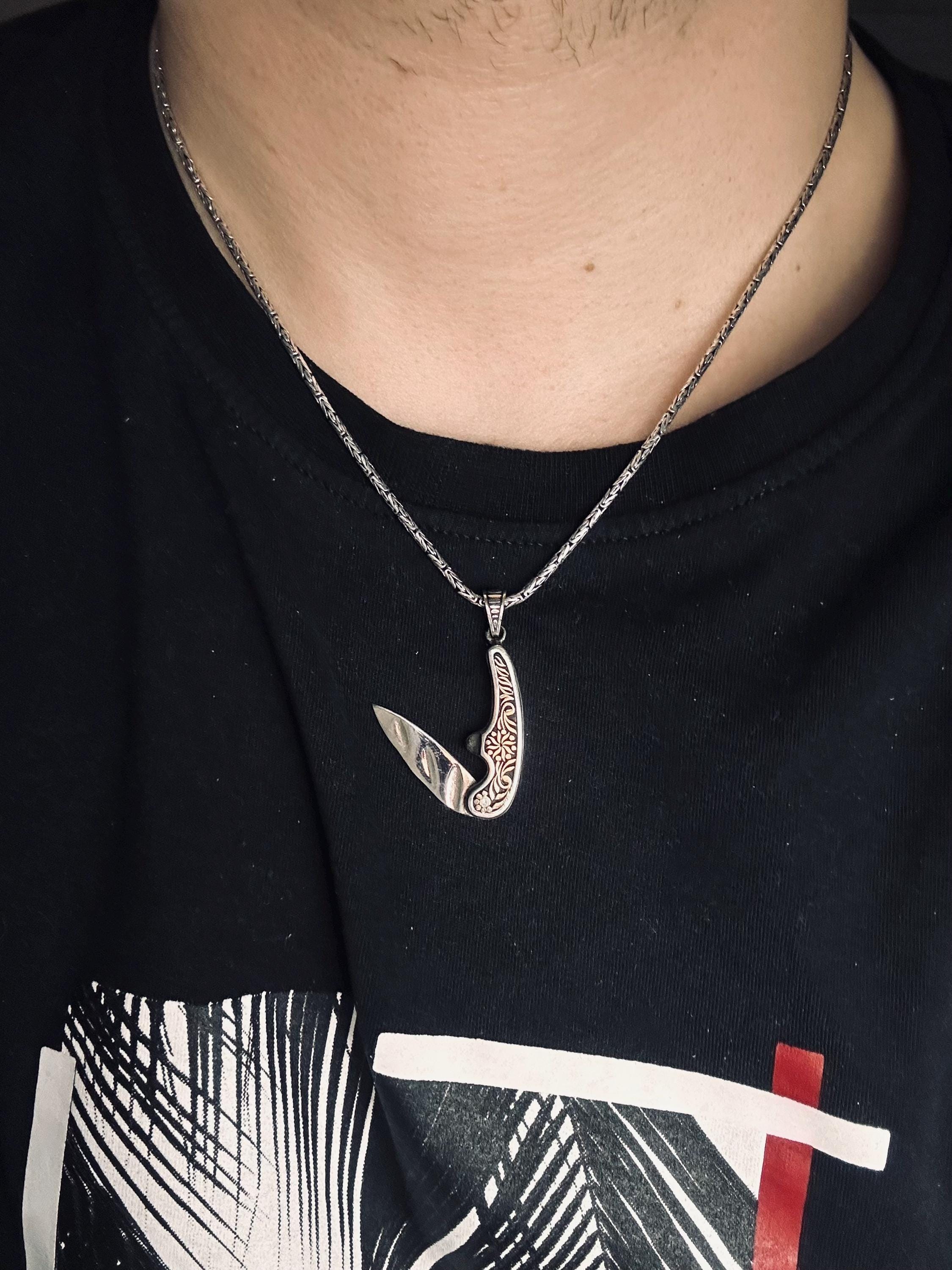 Medieval Silver Sword Pendant, Double-Sided Dagger Necklace (Handmade)