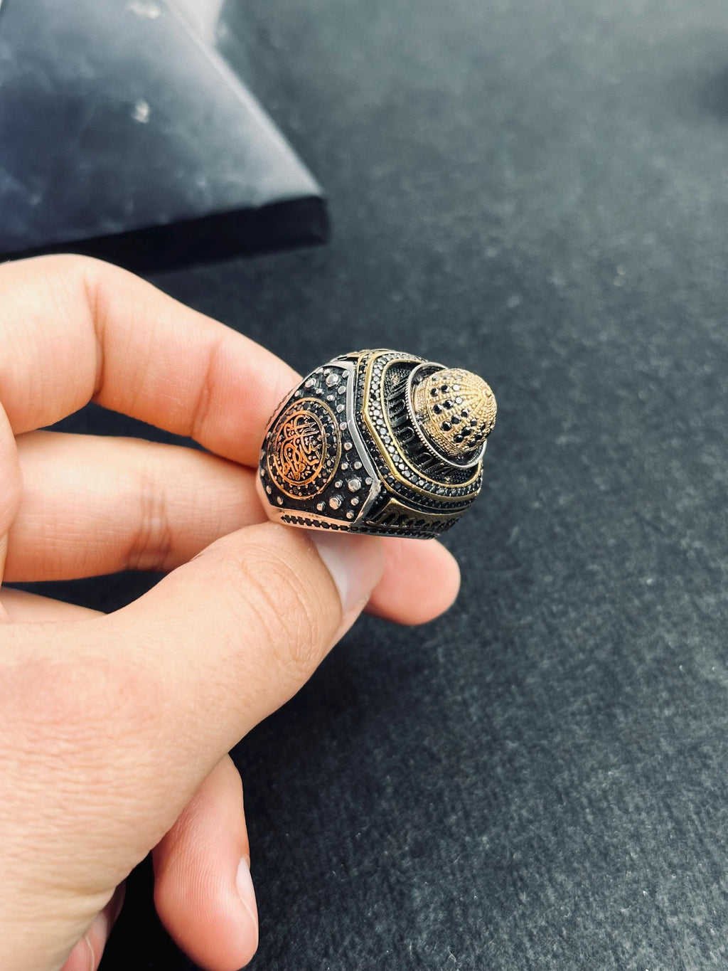 Sterling Silver Masjid Ring - Arabic Calligraphy, Handmade Design