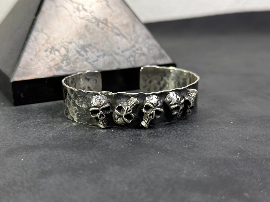 Chunky Sterling Silver Skull Cuff Bracelet (Handmade for Men)