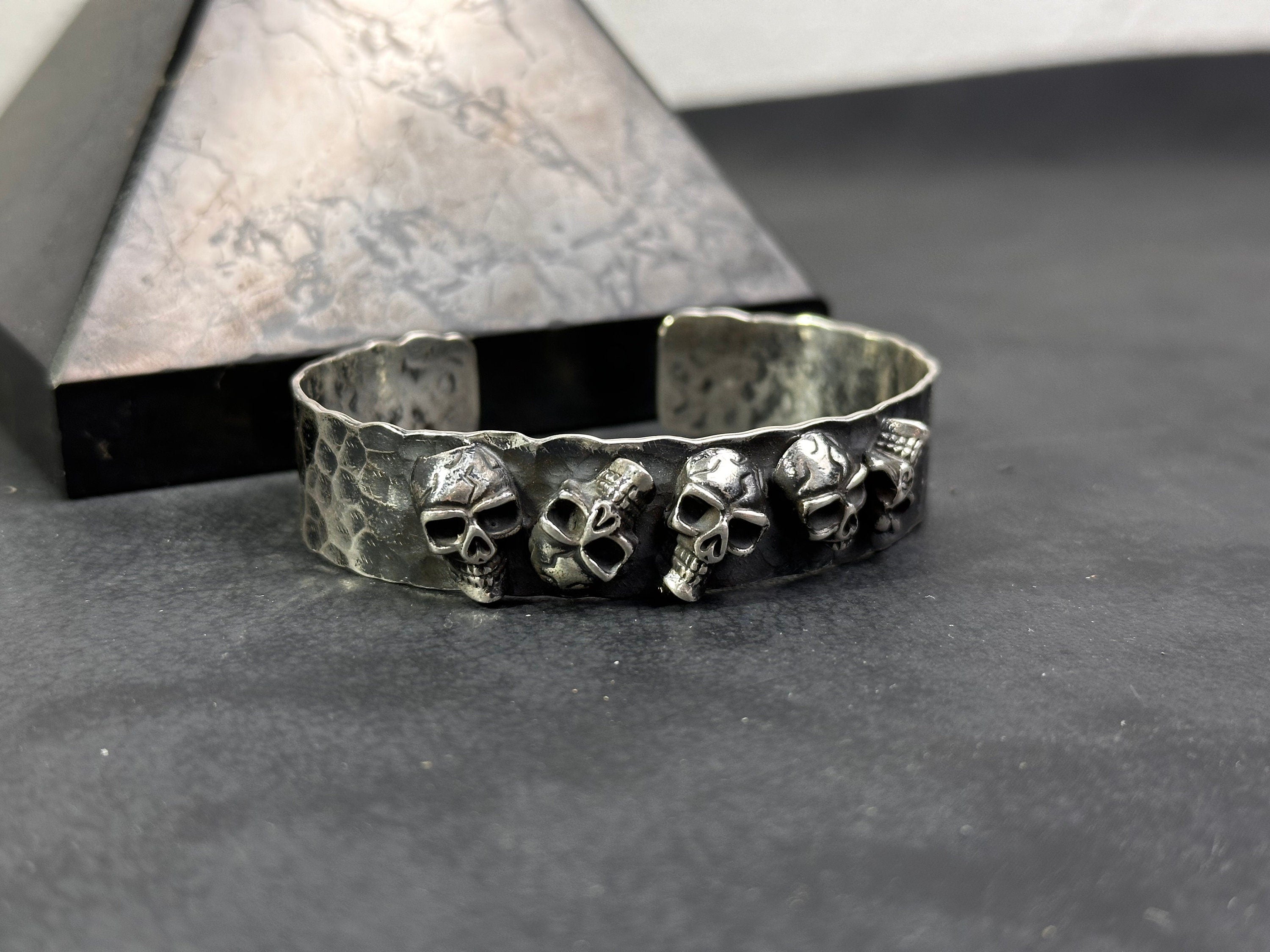 Chunky Sterling Silver Skull Cuff Bracelet (Handmade for Men)