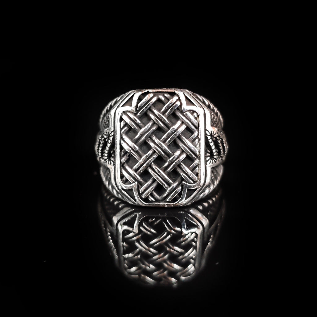 Sterling Silver Ring: Wicker Engraved Design - Handmade Men's Band