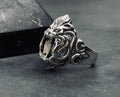 Boho Sterling Silver Lion Ring, Red Cubic Zirconia (Oxidized Finish)