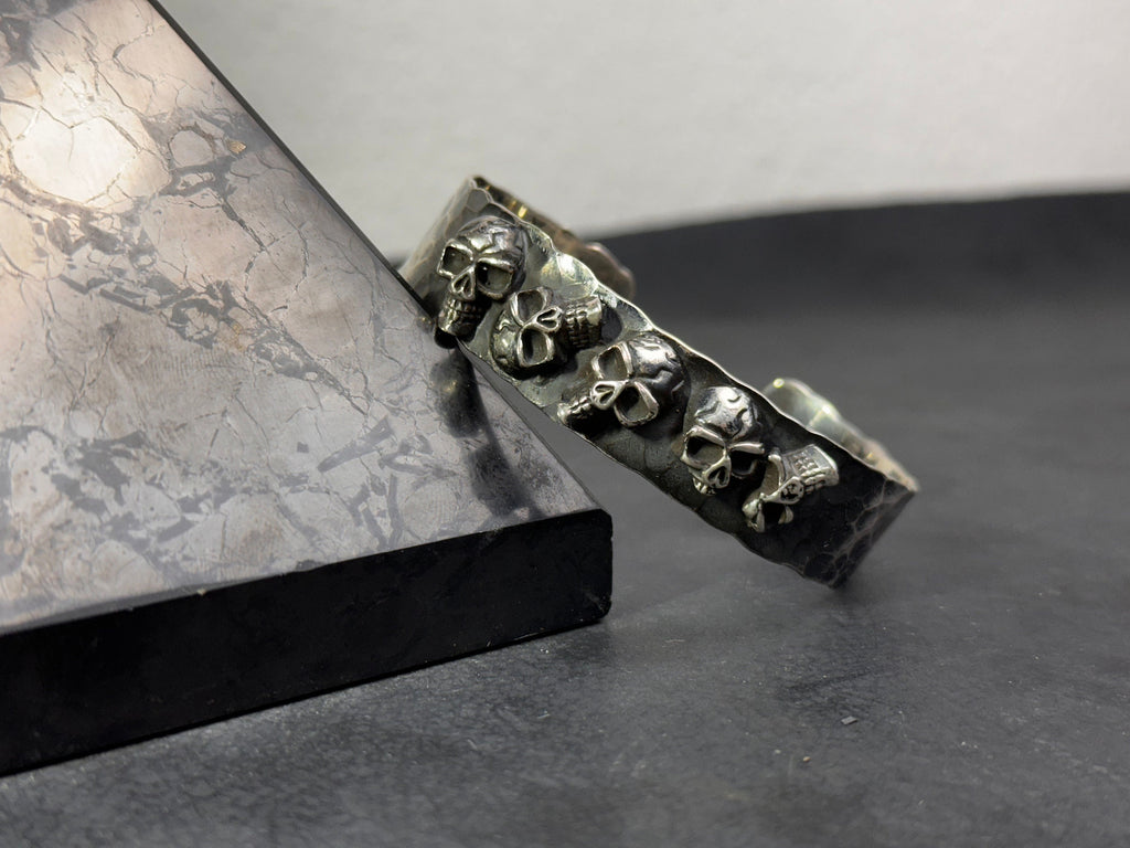Chunky Sterling Silver Skull Cuff Bracelet (Handmade for Men)