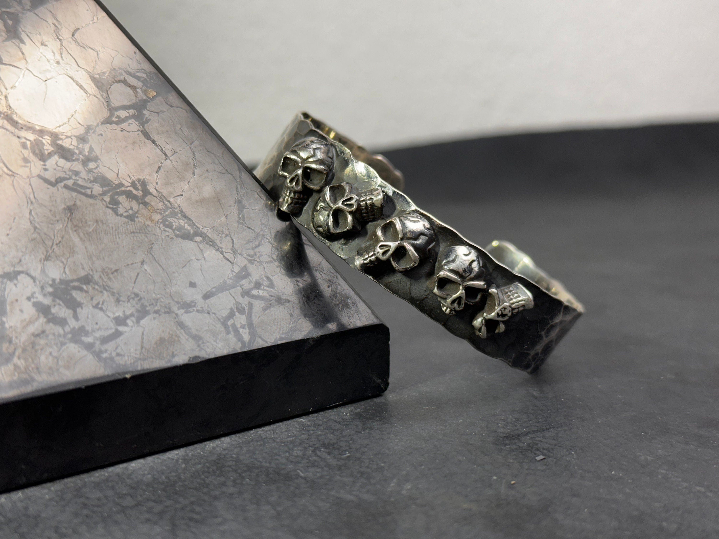 Chunky Sterling Silver Skull Cuff Bracelet (Handmade for Men)